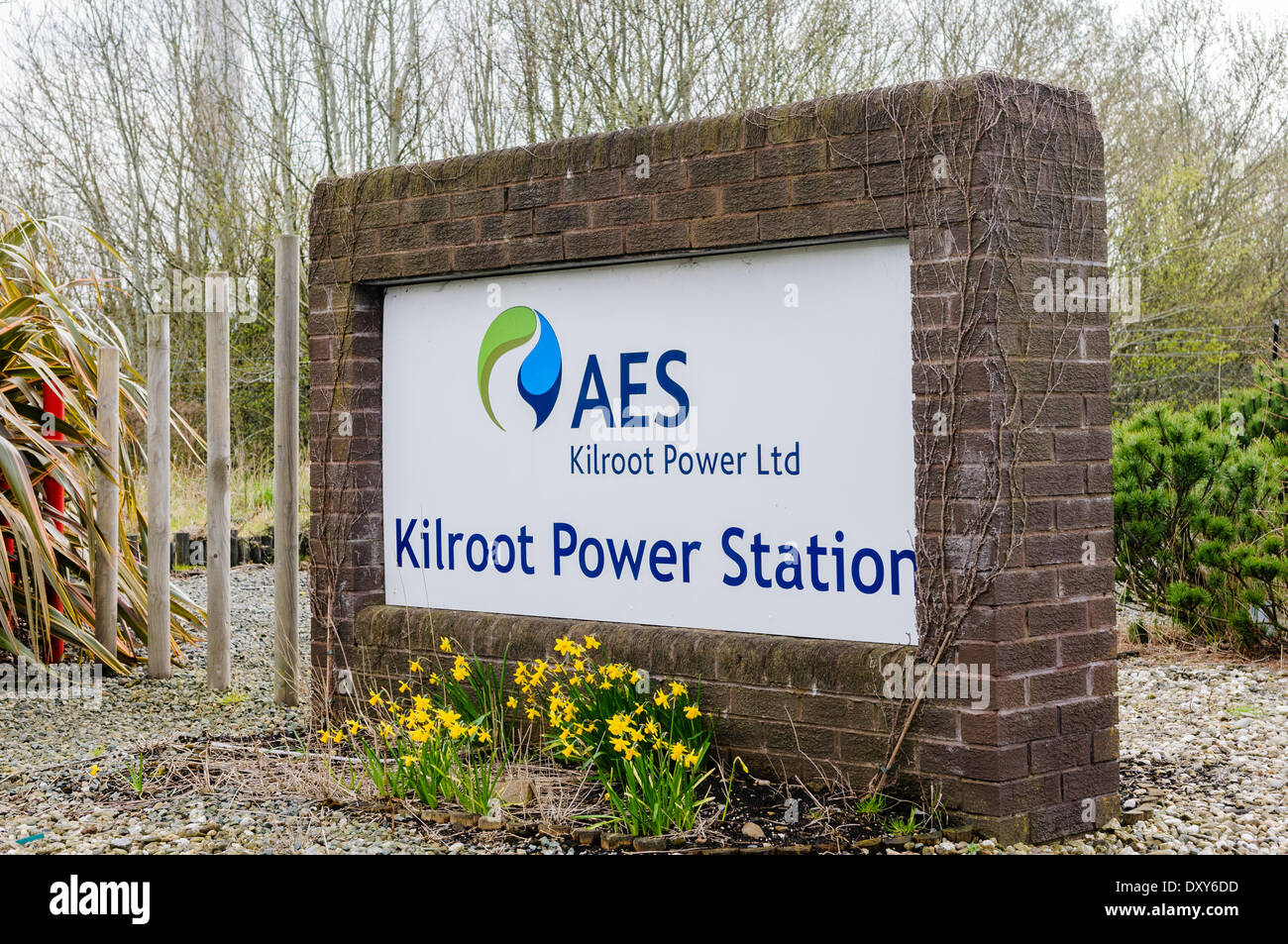 Northern Ireland, UK. 1st Apr 2014.  Signs to Kilroot Power Station, Northern Ireland. Stock Photo
