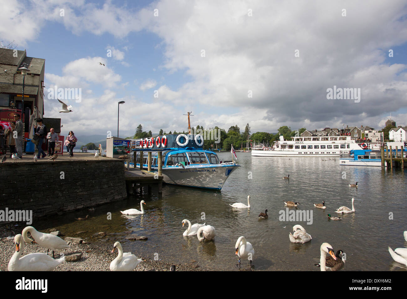 Bowness Bay on Lake Windermere and passenger pleasure boats from