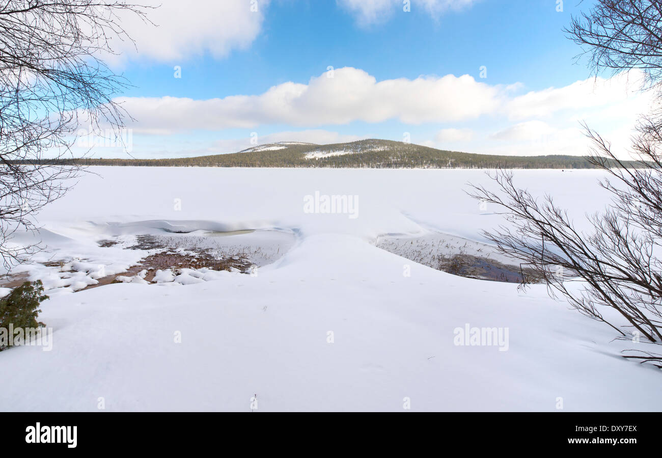 Lapland Frozen Lake, Finland Stock Photo