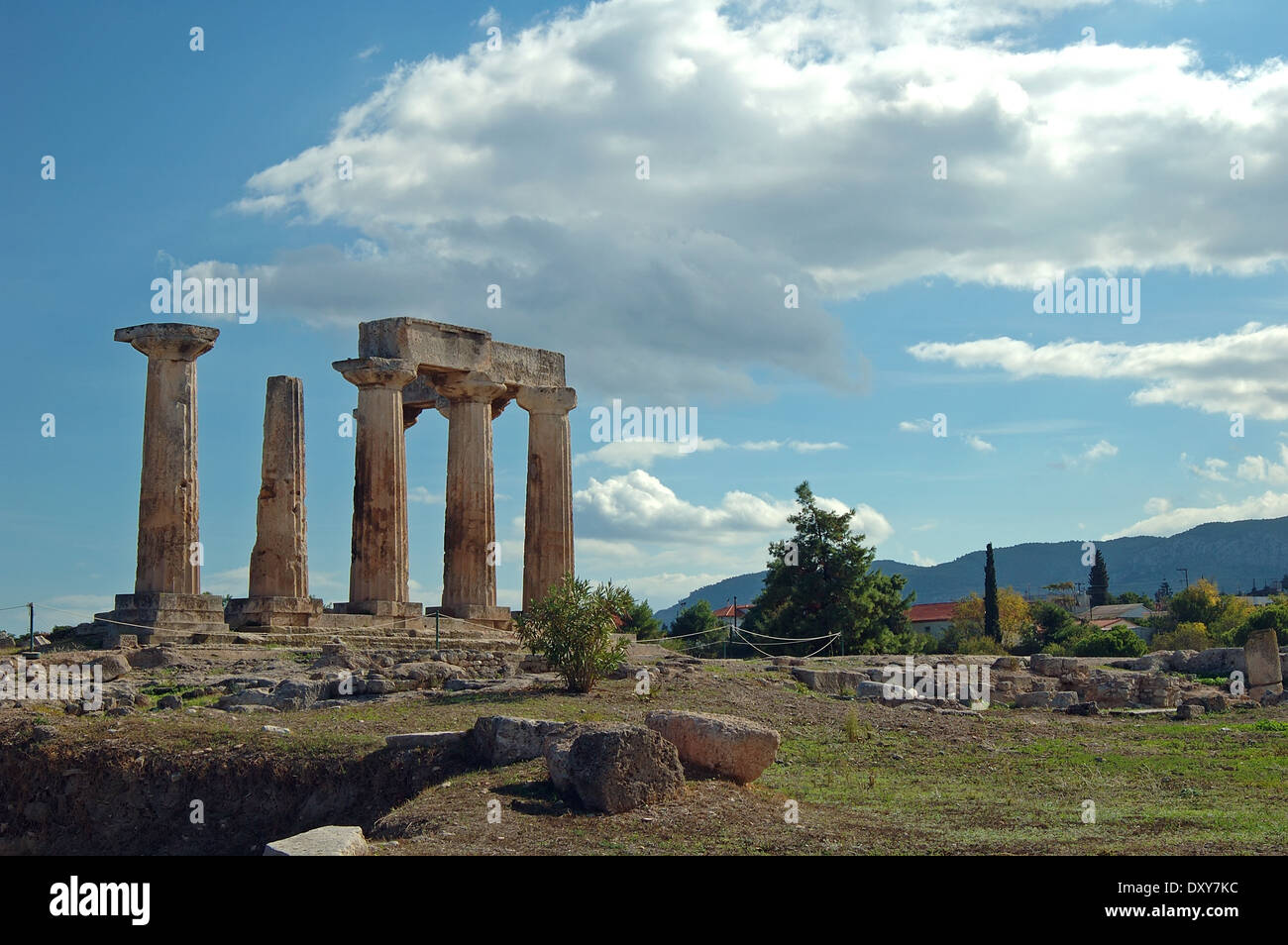 Ruined columns of ancient Corinth, Greece Stock Photo