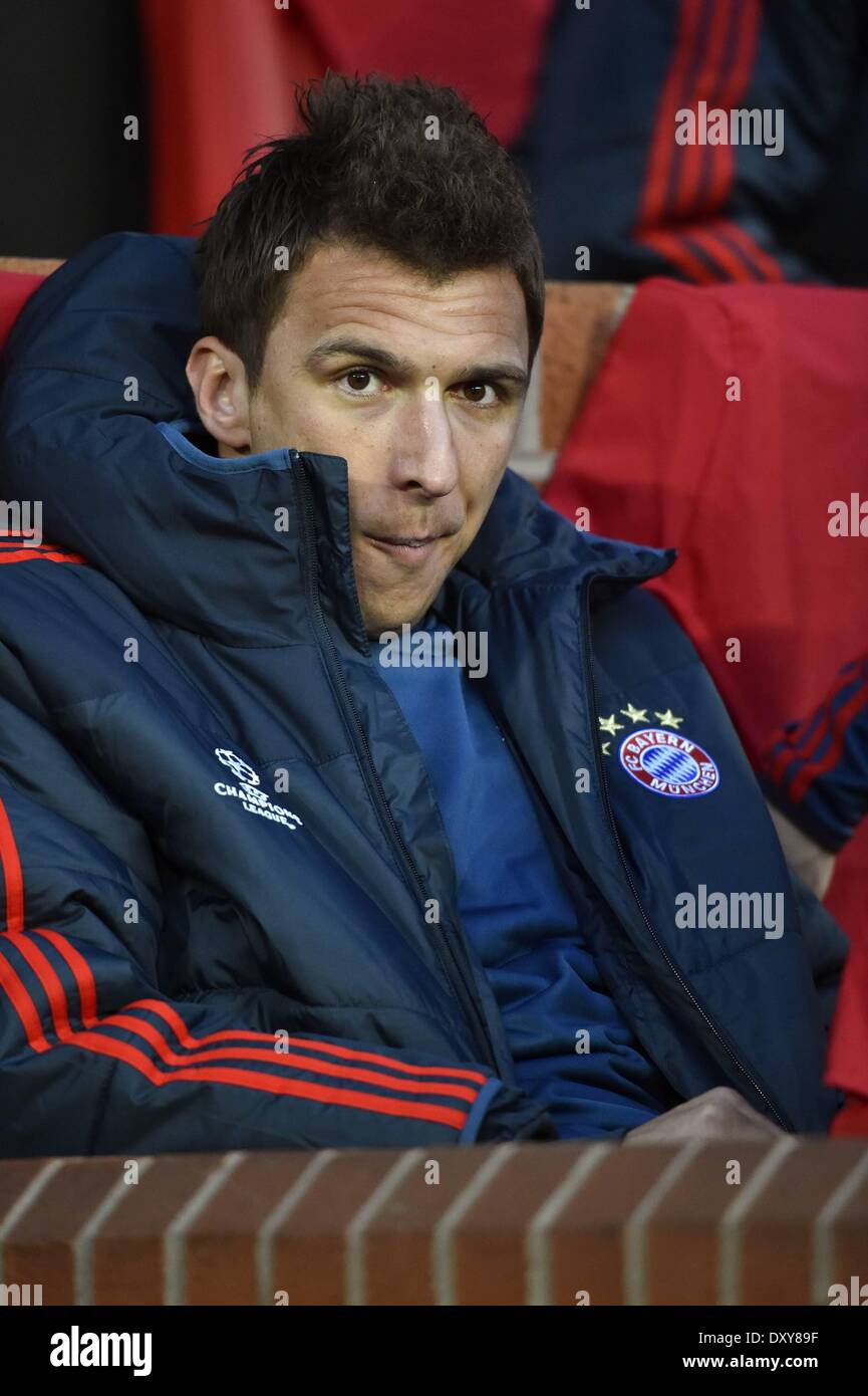 Old Trafford, Manchester, UK. 01st Apr, 2014. UEFA Champions league, quarter-final 1st leg. Manchester United versus Bayern Munich. Mario Mandzukic (Bayern Munich) starts on the bench Credit:  Action Plus Sports/Alamy Live News Stock Photo