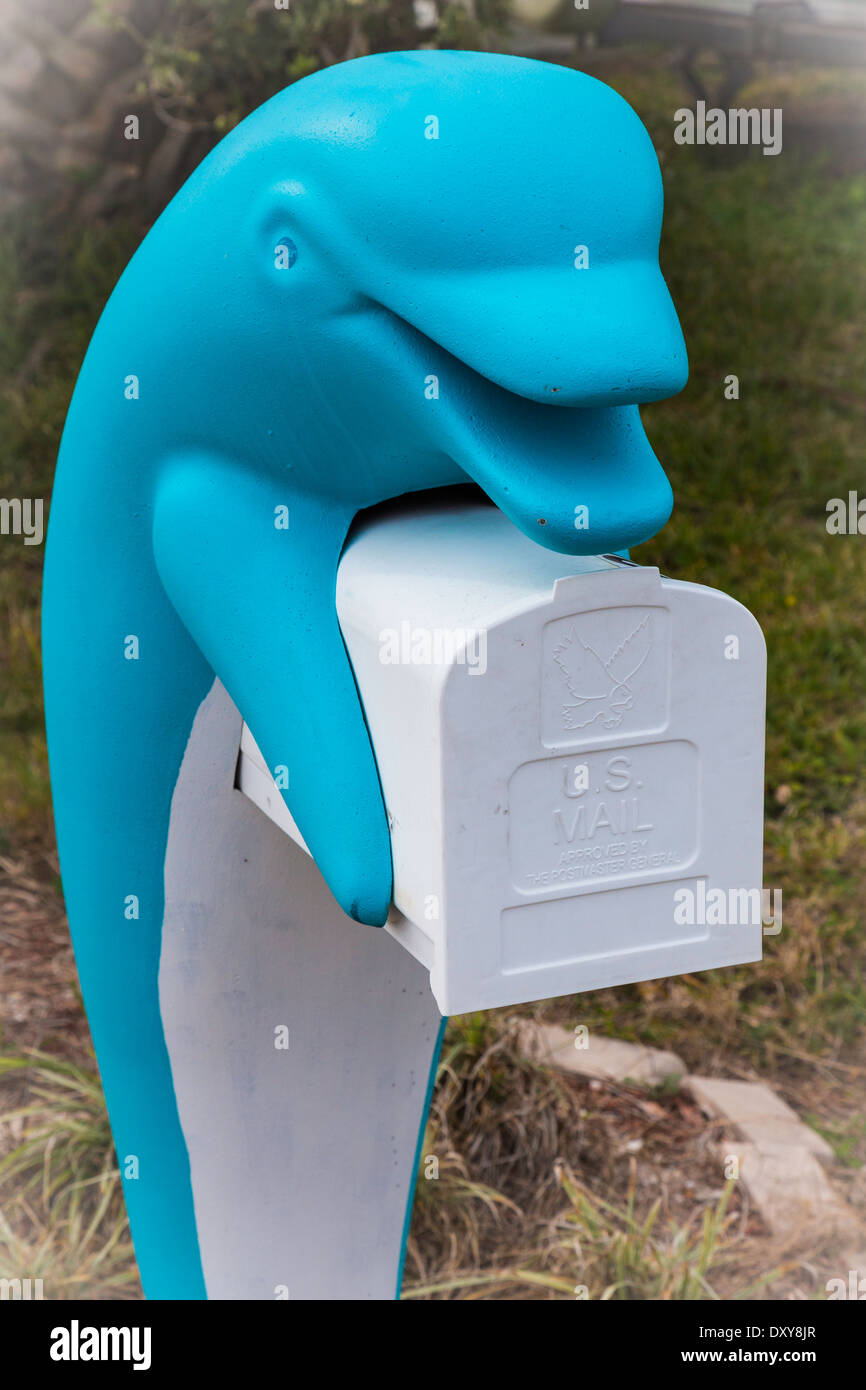 Kitschy 5' Tall Fiberglass Bright Aqua Dolphin Mailbox, Residential
