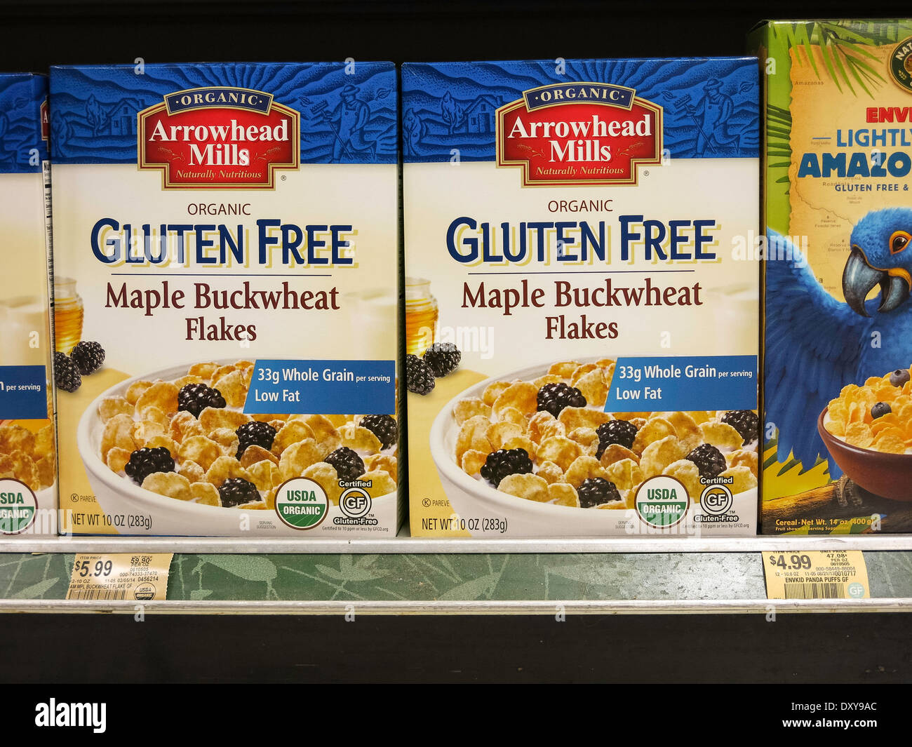 Gluten Free Maple Buckwheat Cereal Boxes, Publix Super Market in Tampa, Florida Stock Photo