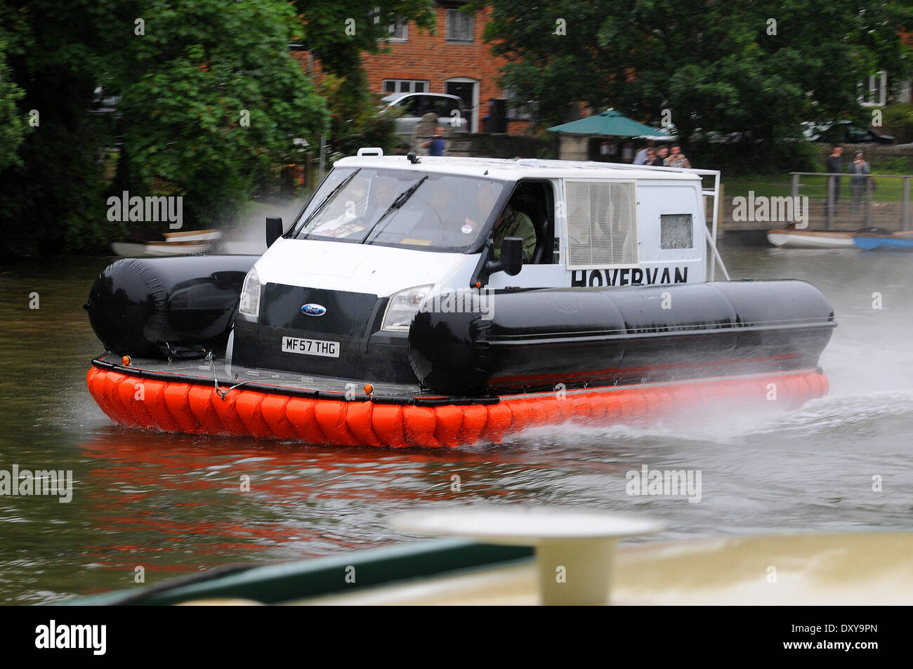 BBC Top Gear presenters Clarkson, Richard Hammond and James May pilot a hovercraft made from a on the river Avon Stock Photo - Alamy