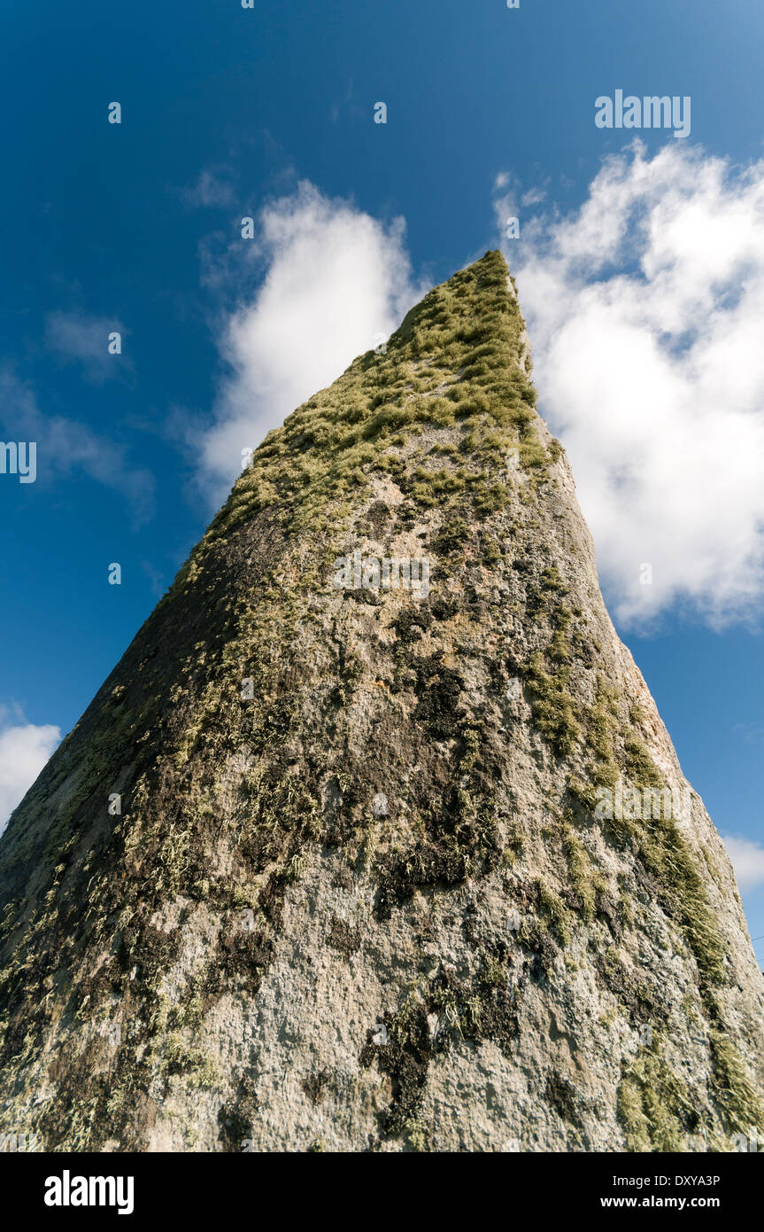 The Clach an Trushal standing stone, Lewis, Western Isles, Scotland, UK. The tallest standing stone (Menhir) in Scotland (5.8m). Stock Photo