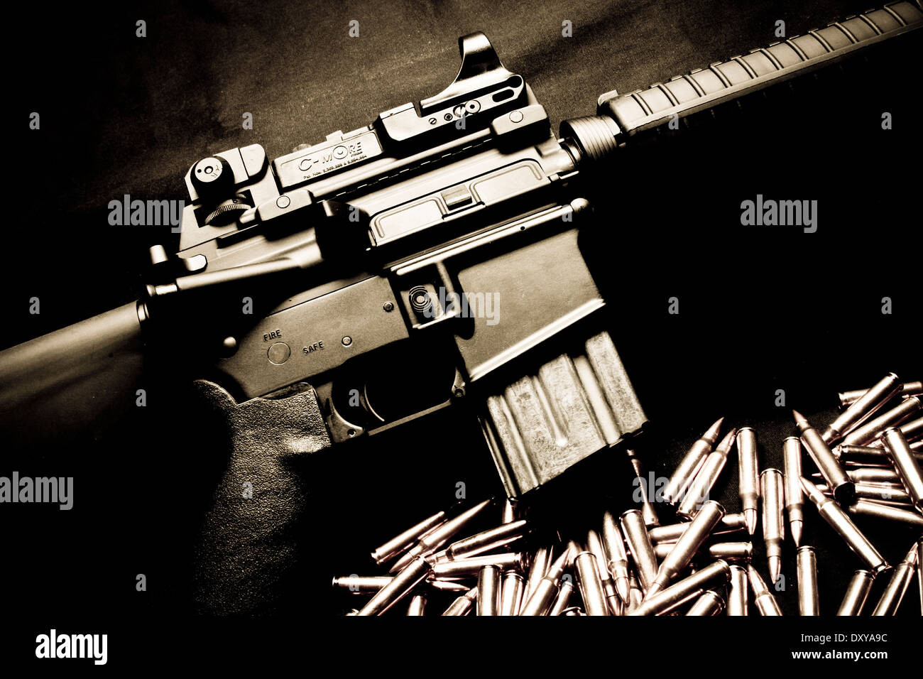 Fulton Armory Assault Rifle with Bullets Stock Photo