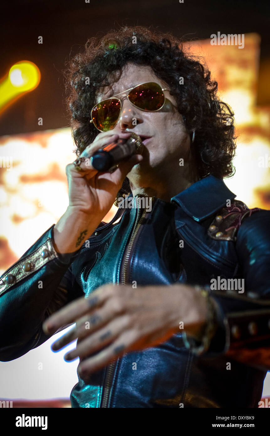 Spanish rock singer Enrique Bunbury during his show in Palacio de los Deportes, Heredia, Costa Rica. Stock Photo