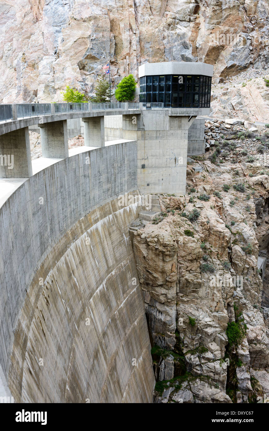 Buffalo Bill Dam is a concrete arch-gravity dam on the Shoshone River in the U.S. state of Wyoming. Stock Photo