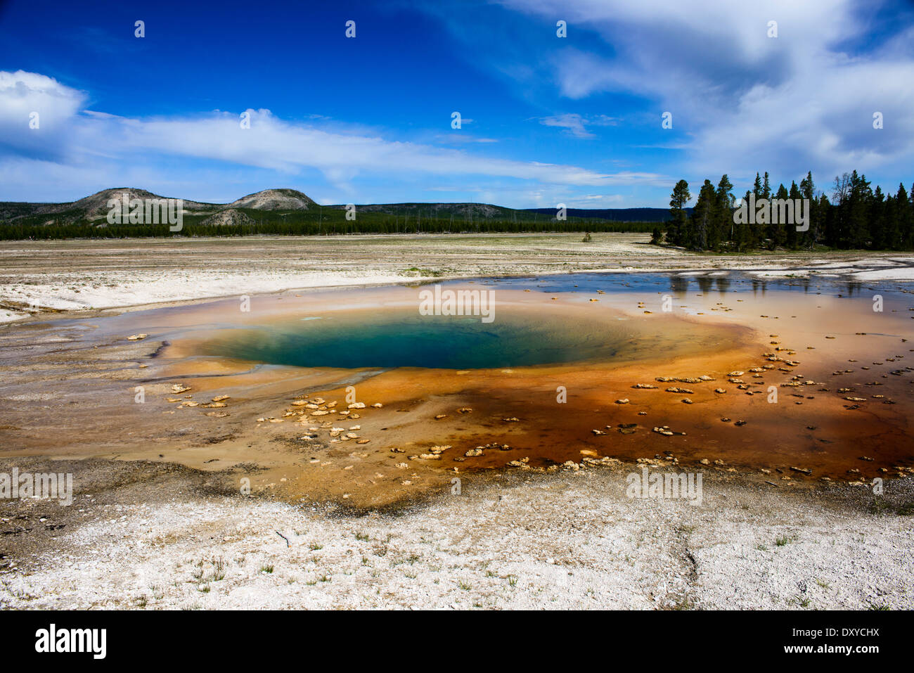 Opal Pool, part of the Midway Geyser Basin in Yellowstone National Park. Stock Photo