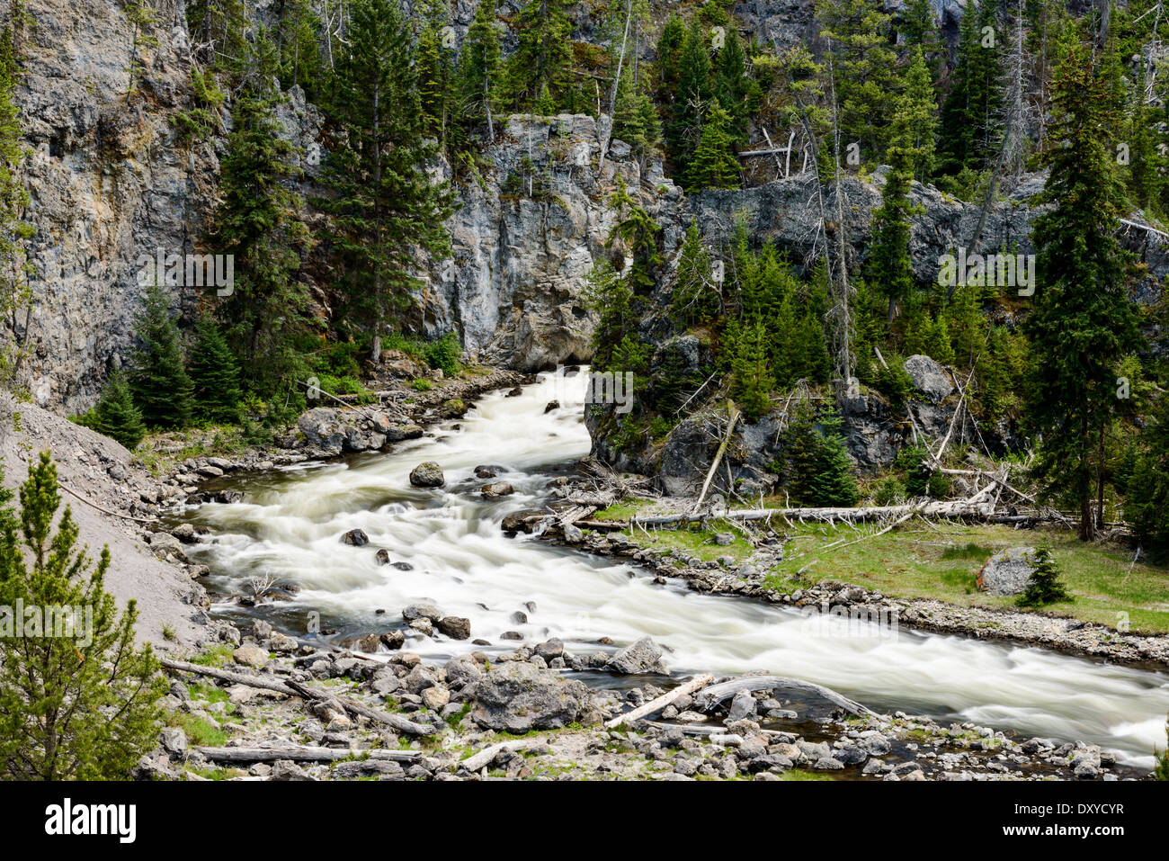 Firehole Falls on the Firehole River in Yellowstone National Park. Stock Photo