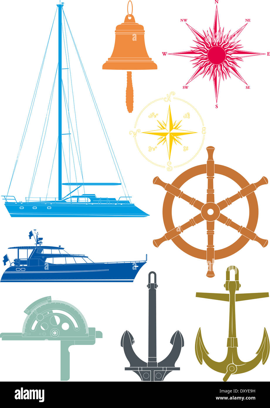 marine and yachting symbols Stock Photo