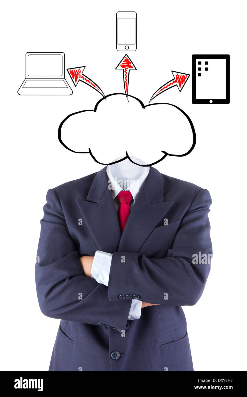 invisible businessman cloud computing head brain idea isolated white Stock Photo