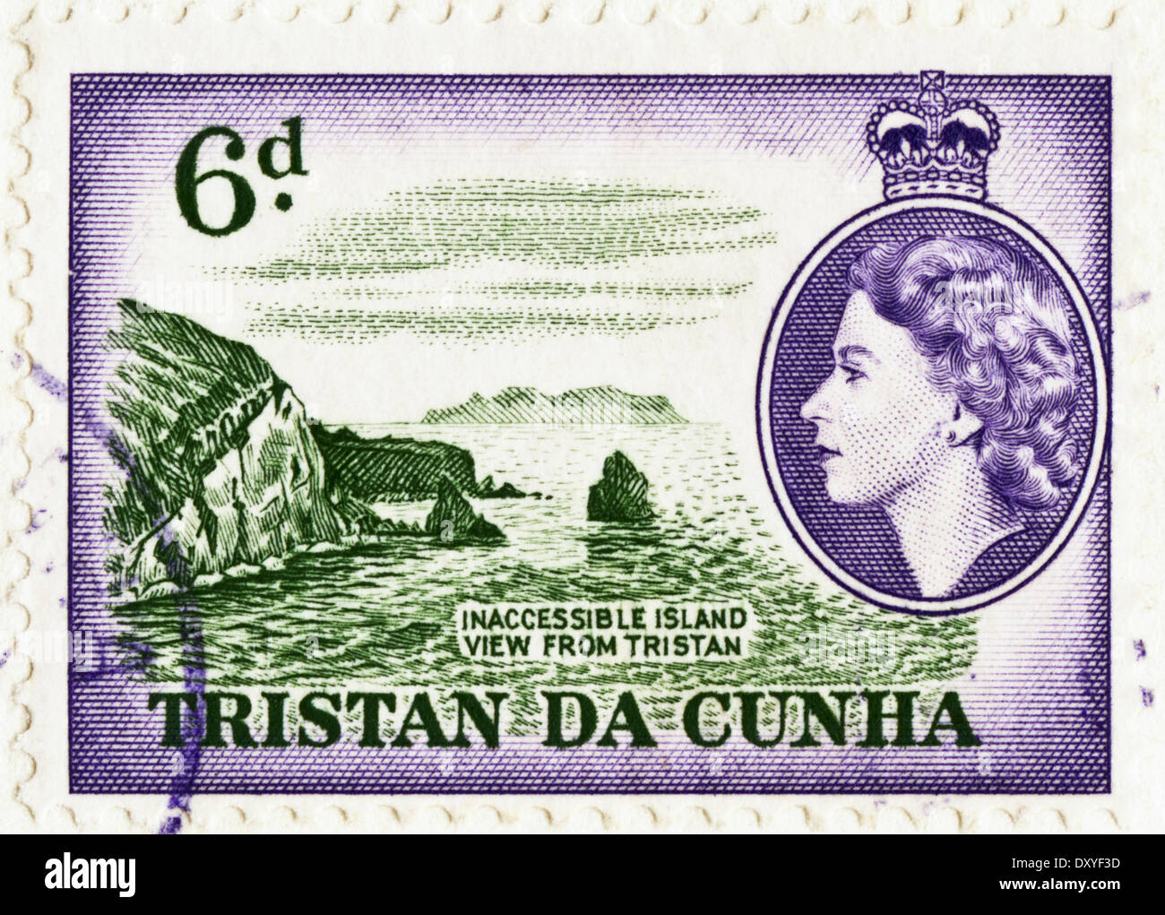 postage stamp 6d Tristan Da Cunha with Queen Elizabeth II featuring
