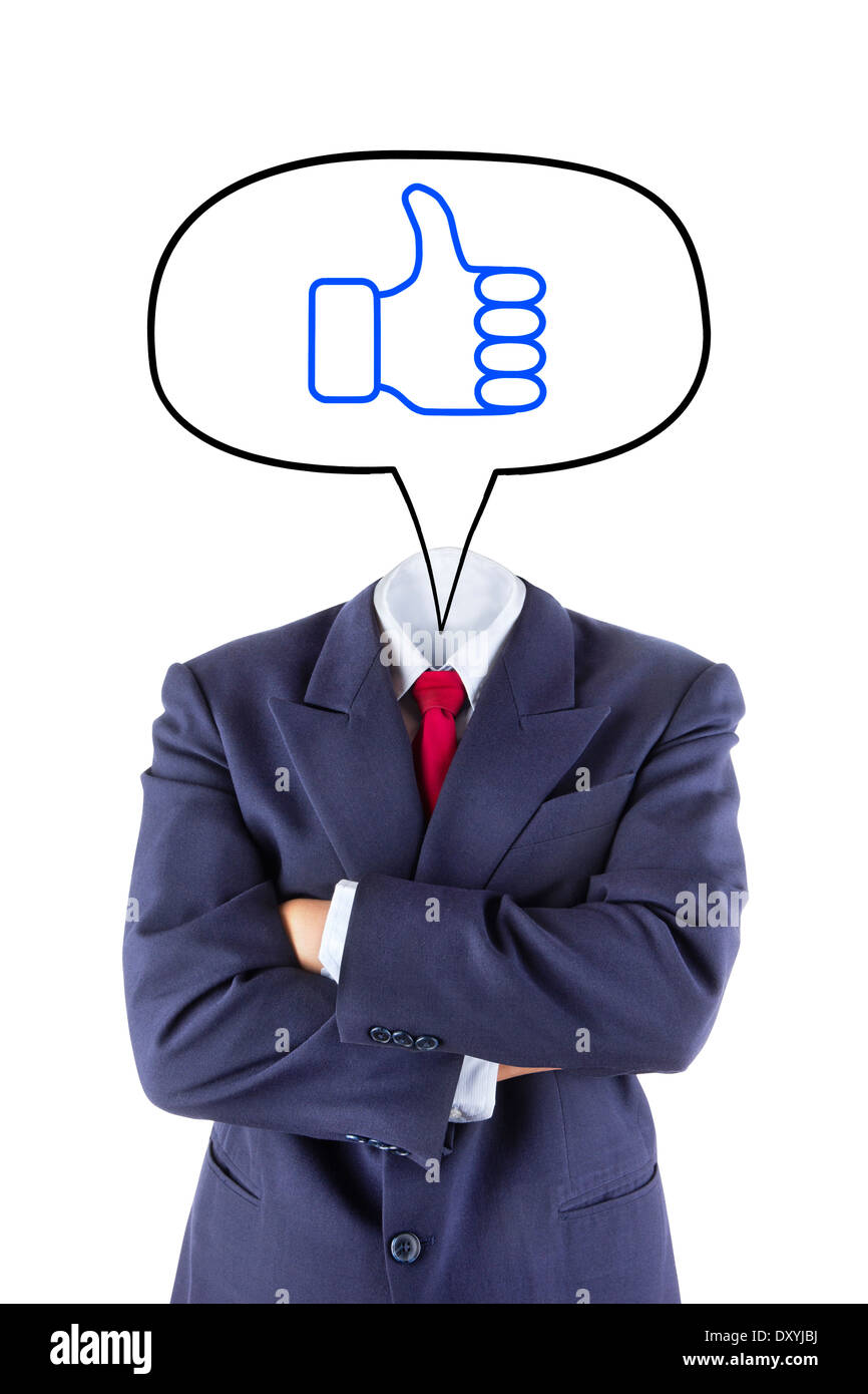 invisible businessman head say thumb up that he like isolated on white background Stock Photo
