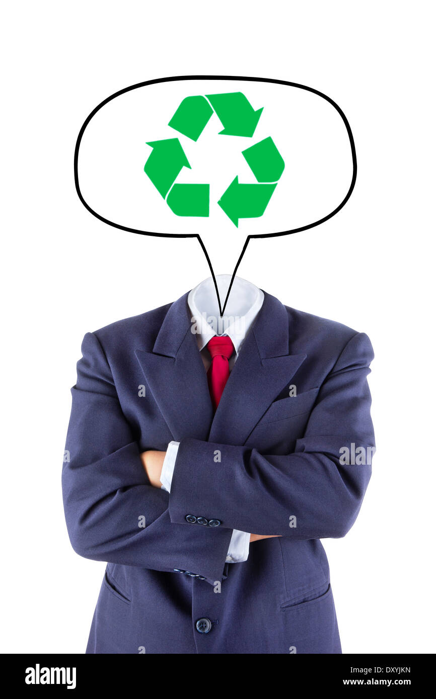 invisible businessman head think about recycle on white background Stock Photo