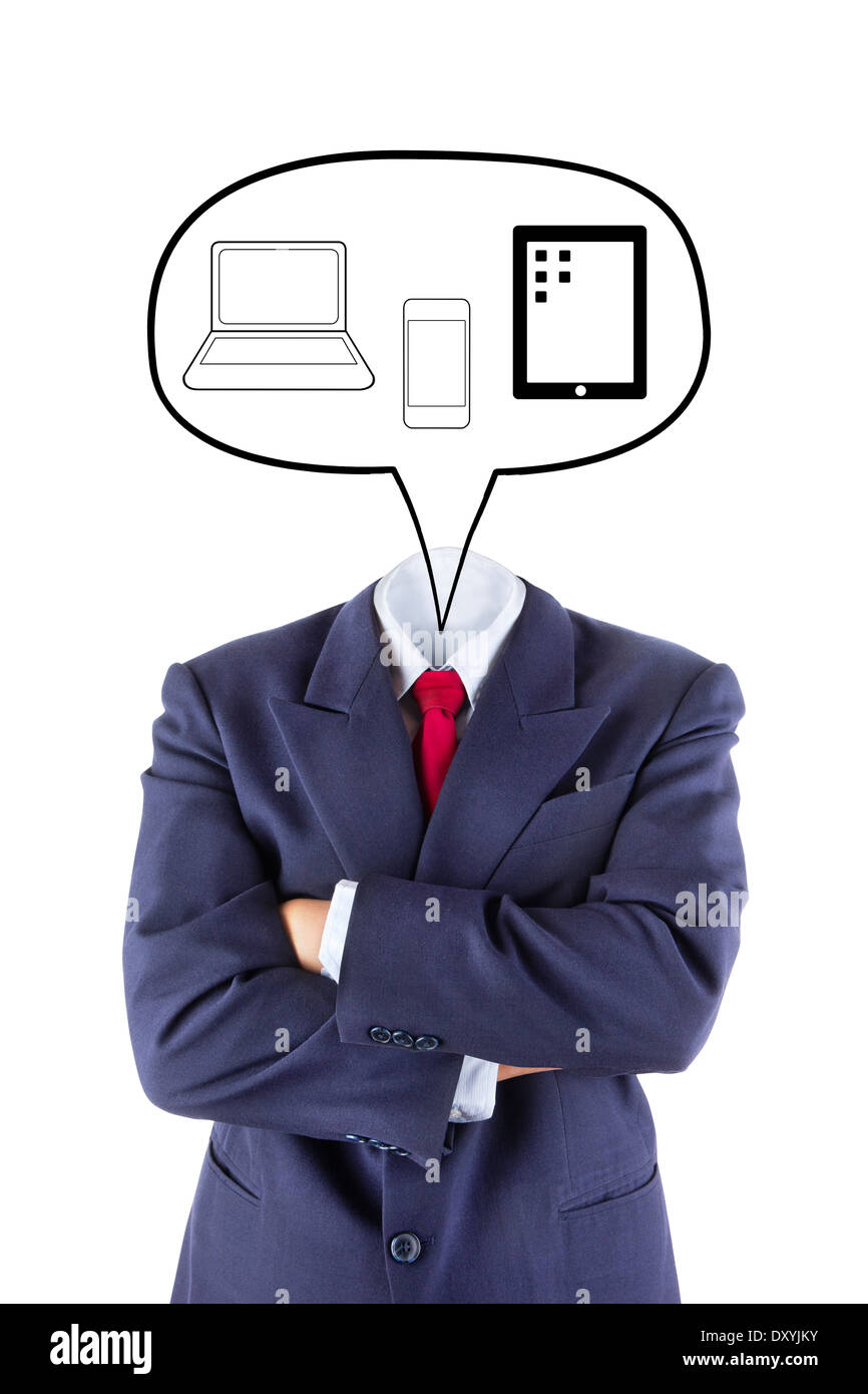 invisible businessman head think about technology on white background Stock Photo