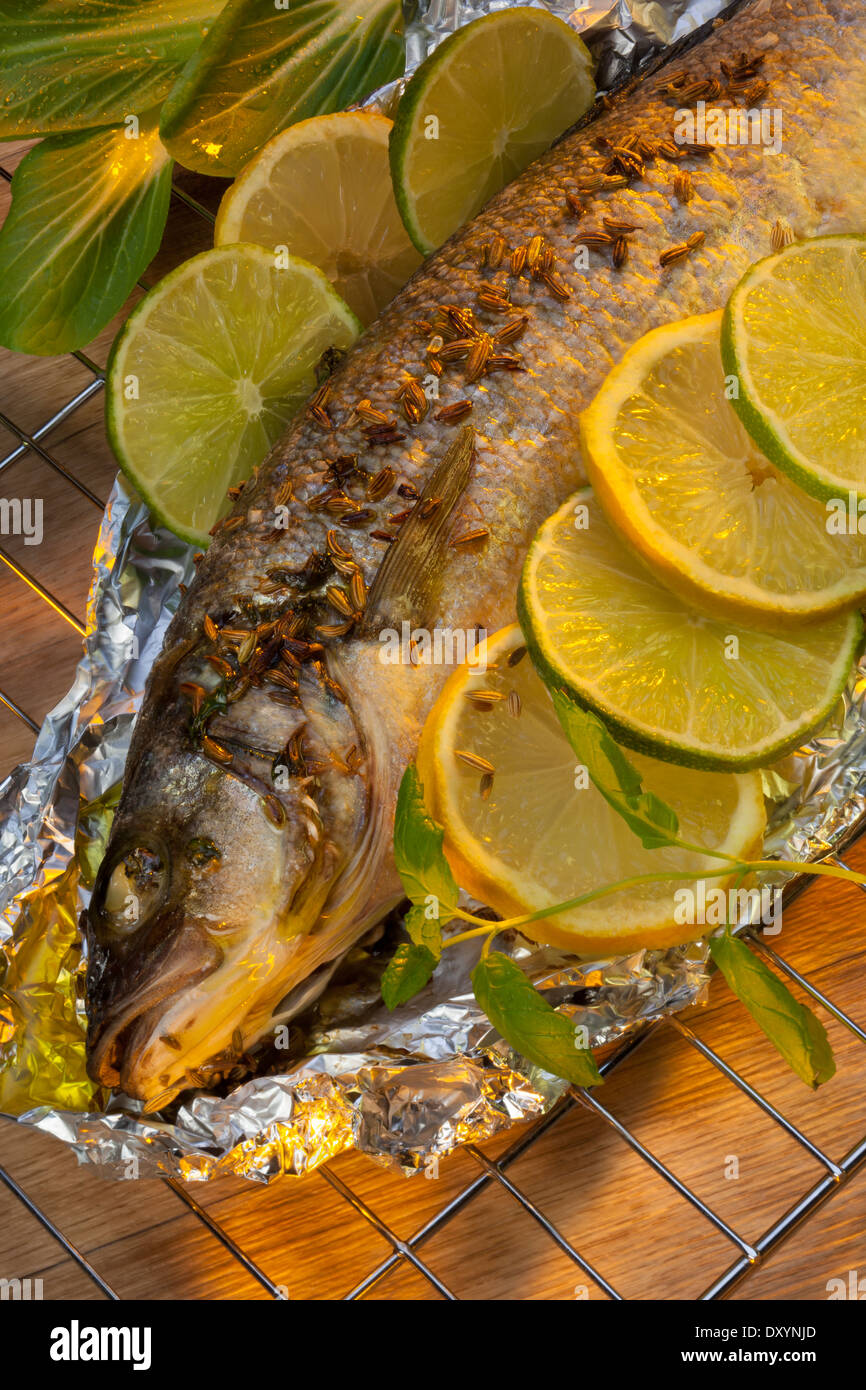 Food - Freshly cooked Sea Bass Stock Photo