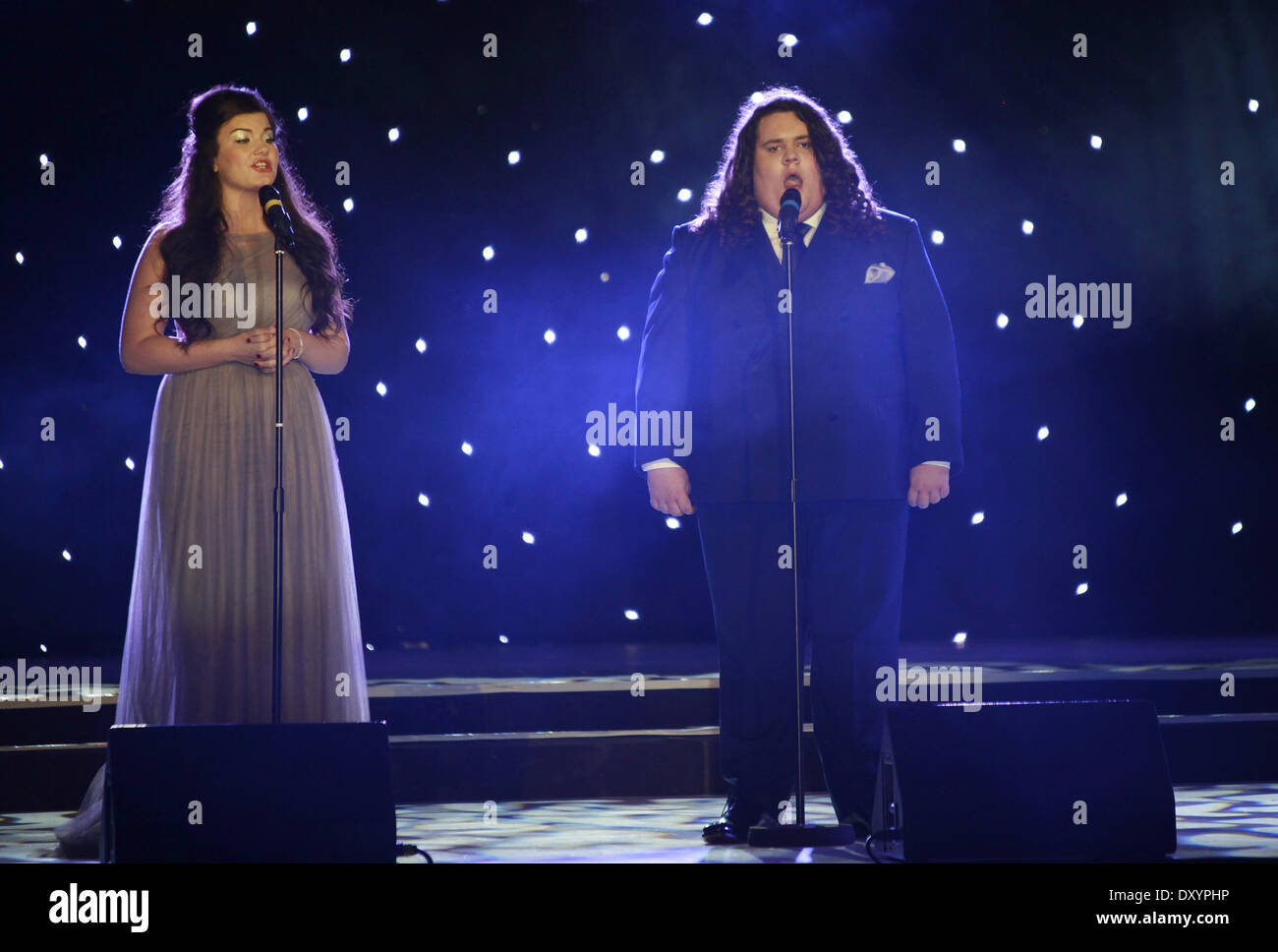 Jonathan Antoine and Charlotte Jaconelli aka Jonathan and Charlotte from Britains  got talent 2012 perform at the Mr World 2012 at the Kent Showground in  Detling Maidstone Kent England - 24.11.12 Featuring: