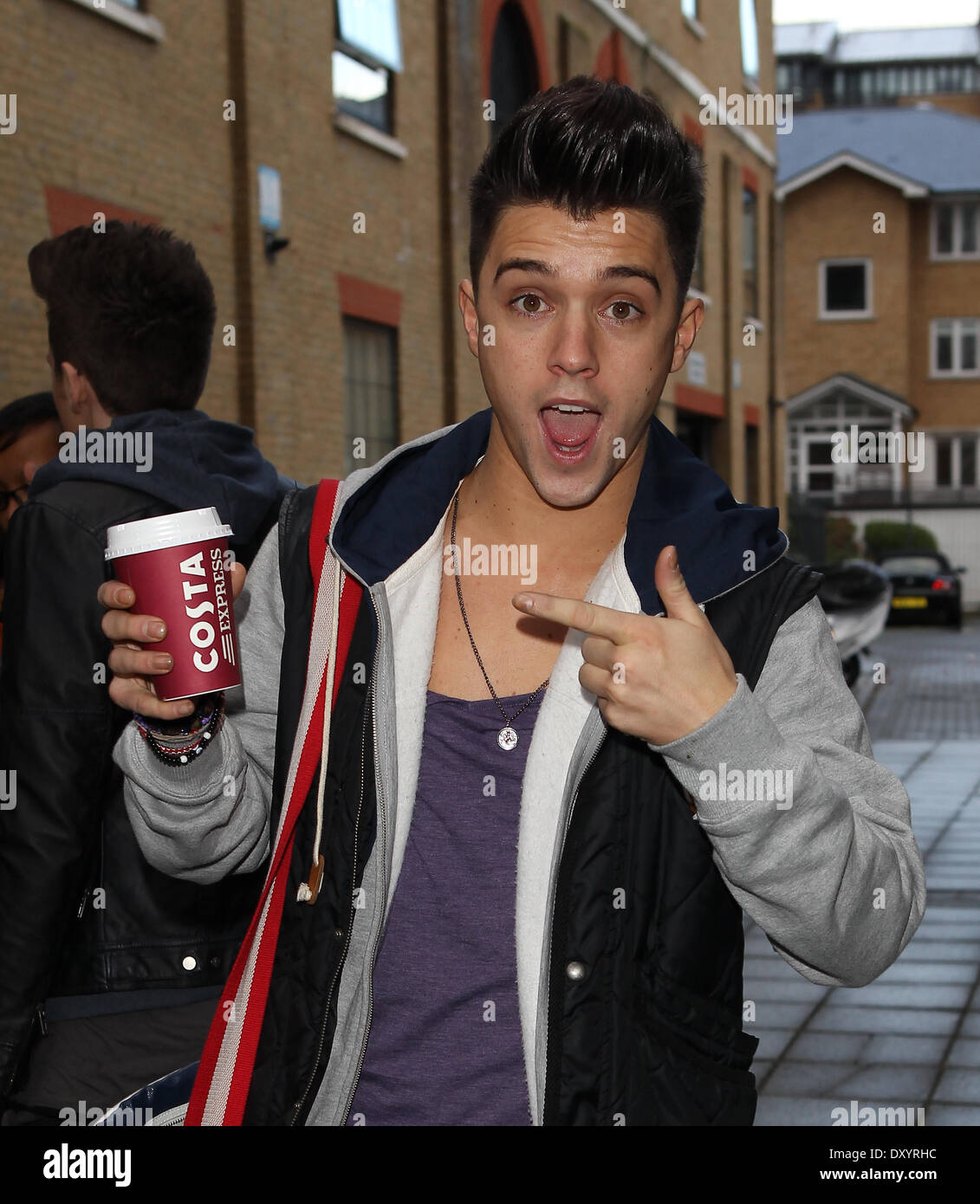 X Factor finalists and judges arrive at the rehearsal studios Featuring: Jamie Hamblett,Union J Where: London England When: 26 Nov 2012 Stock Photo