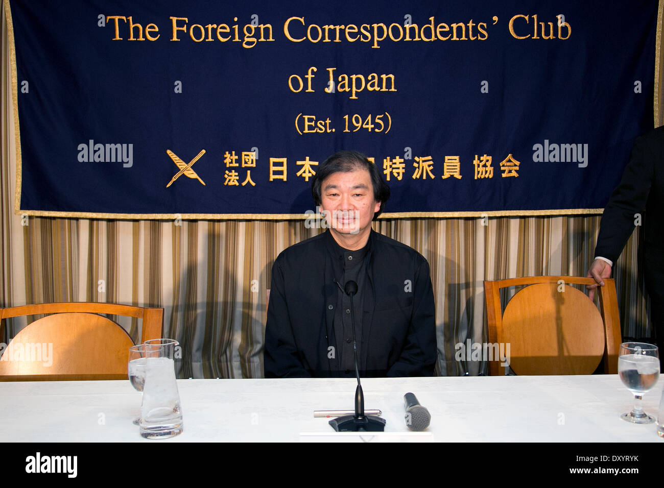 Tokyo, Japan. 02nd Apr, 2014. The winner of the 'Pritzker Architecture Prize' the Japanese architect Shigeru Ban speaks about his job and explains what it means to him to win the prize this year at the Foreign Correspondents' Club of Japan (FCCJ) on April 2, 2014. Ban also designed recyclable shelters and community centers for those displaced by war and natural disasters, such as the disasters of Kobe Earthquake in 1995 and Super Typhoon Haiyan in the Philippines last year. Credit:  Aflo Co. Ltd./Alamy Live News Stock Photo
