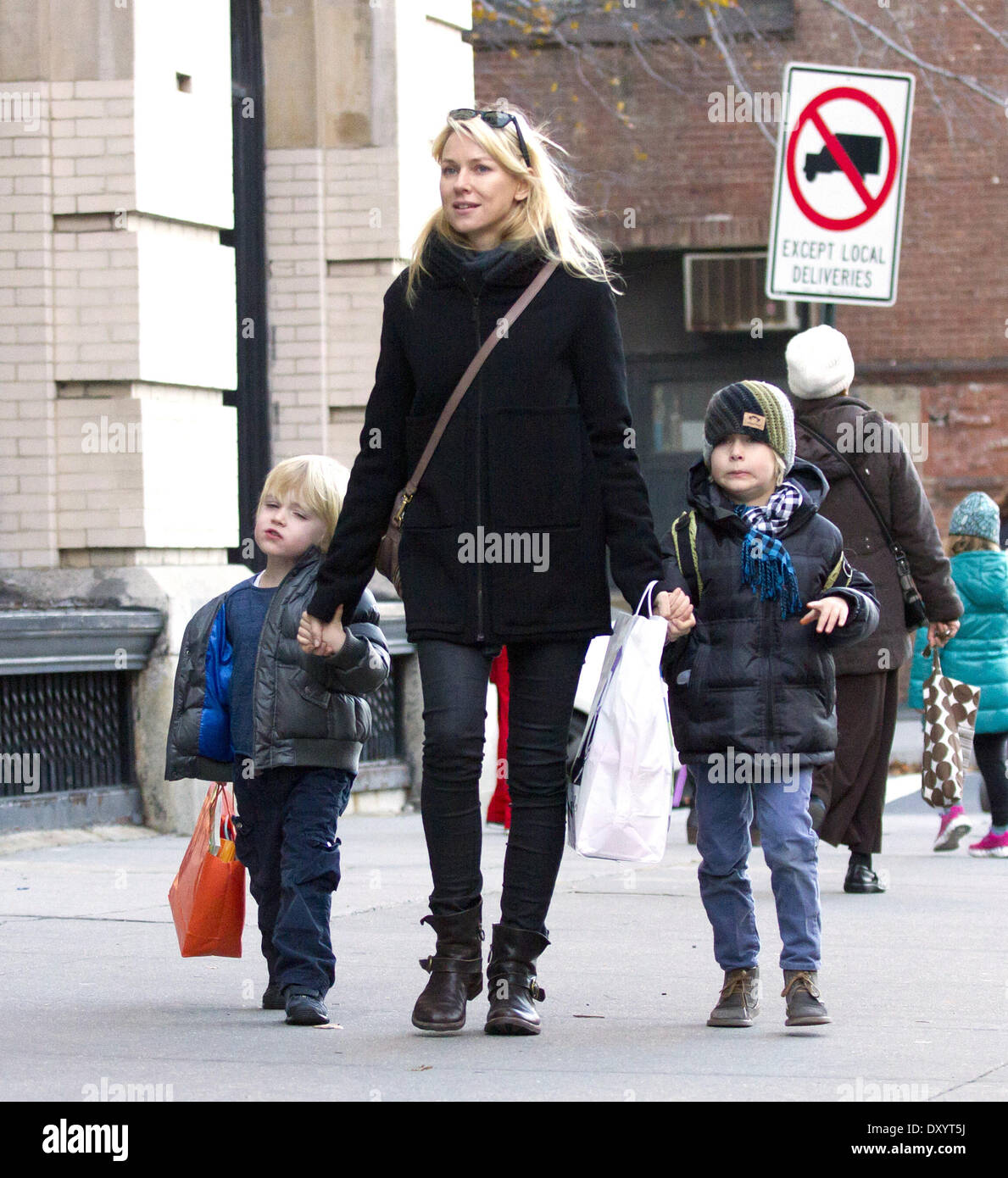 Naomi Watts walking with her sons Samuel and Sasha in New York City Featuring: Naomi Watts,Sasha Pete Schreiber,Sammy Kai Schreiber Where: New York City NY USA When: 26 Nov 2012 Stock Photo