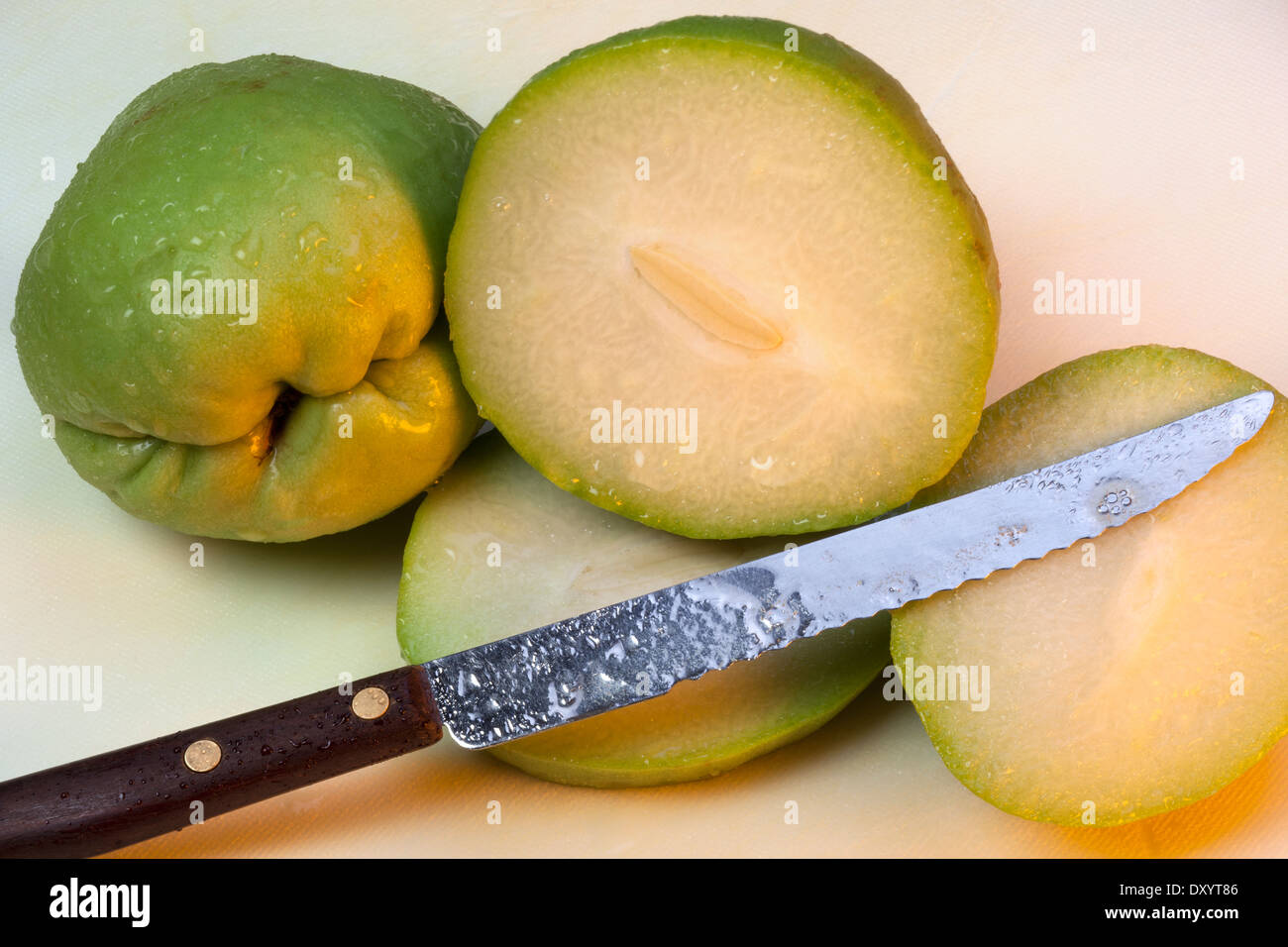 Chayote - a succulent green pear-shaped tropical fruit which resembles cucumber in flavor Stock Photo