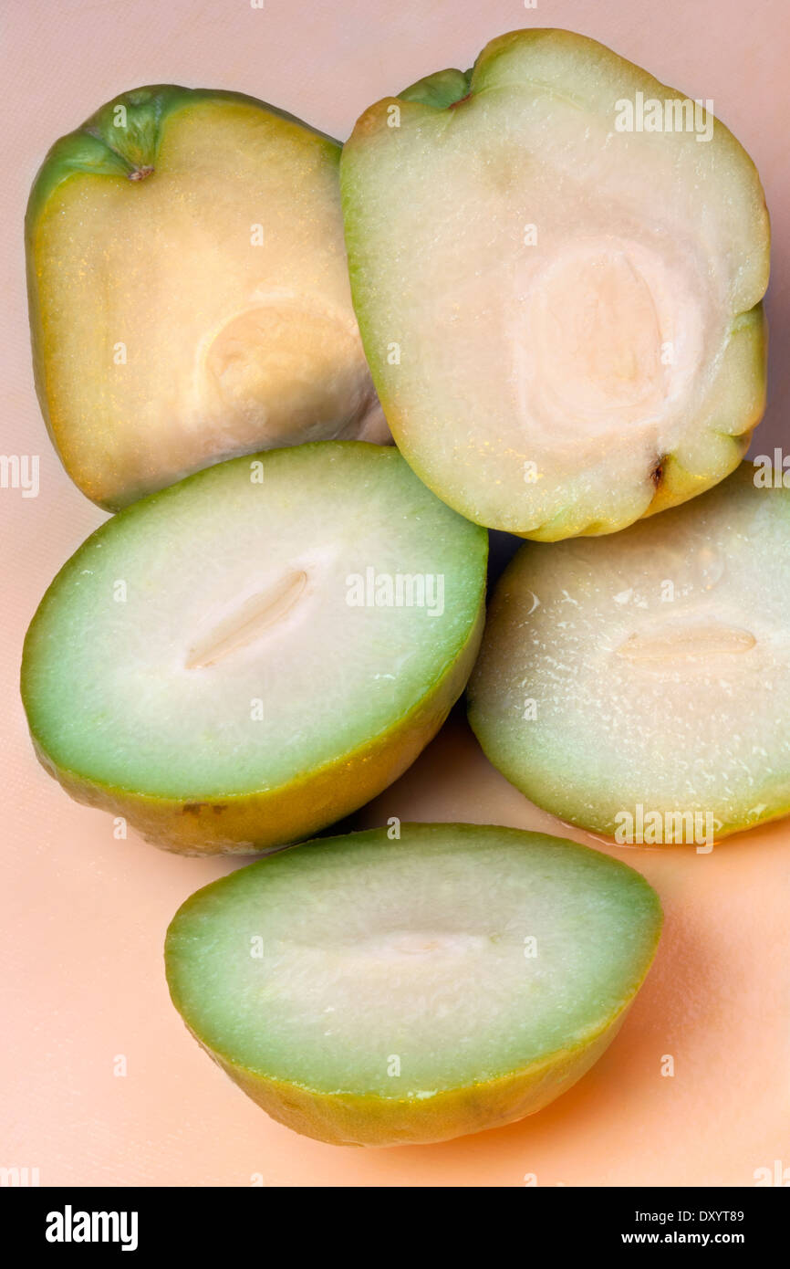 Chayote - a succulent green pear-shaped tropical fruit which resembles cucumber in flavor Stock Photo