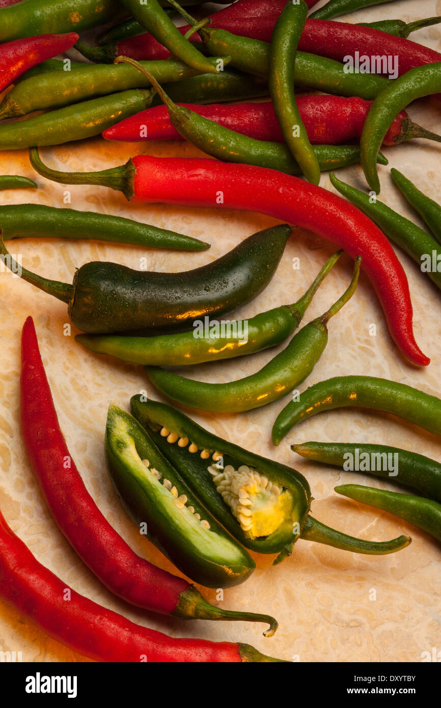 Red and Green Chili Peppers Stock Photo