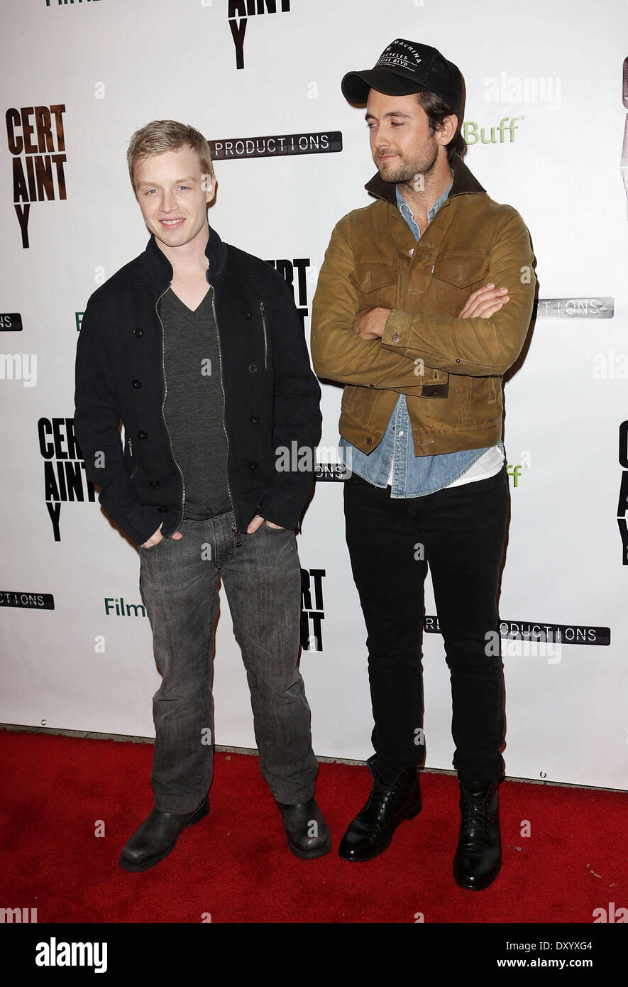 The Los Angeles premiere of 'Certainty' at Laemmle Music Hall - Arrivals Featuring: Noel Fisher,Justin Chatwin Where: Los Angeles California USA When: 27 Nov 2012 Stock Photo