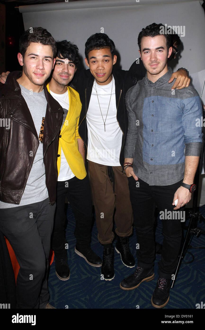 KIIS FM's Jingle Ball 2012 presented by G by Guess at the Nokia Theatre L.A. LIVE - Gifitng Lounge Featuring: Kevin Jonas,Joe Jonas,Roshon Fegan,Nick Jonas Where: Los Angeles California United States When: 01 Dec 2012 Stock Photo