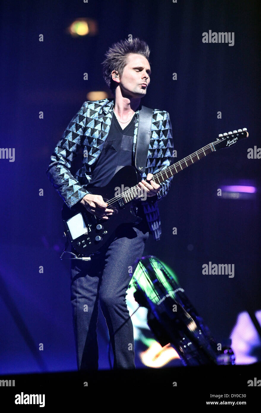 Muse performing live in concert at the Hartwall Arena Featuring: Matthew Bellamy,Muse Where: Helsinki Finland When: 10 Dec 2012 Stock Photo