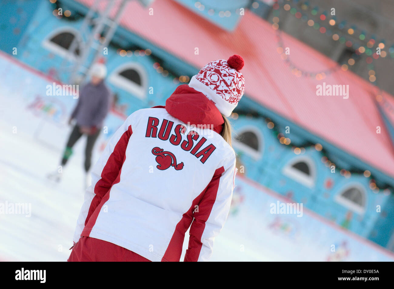 Russian Ice Skating team member in Red Square. Stock Photo
