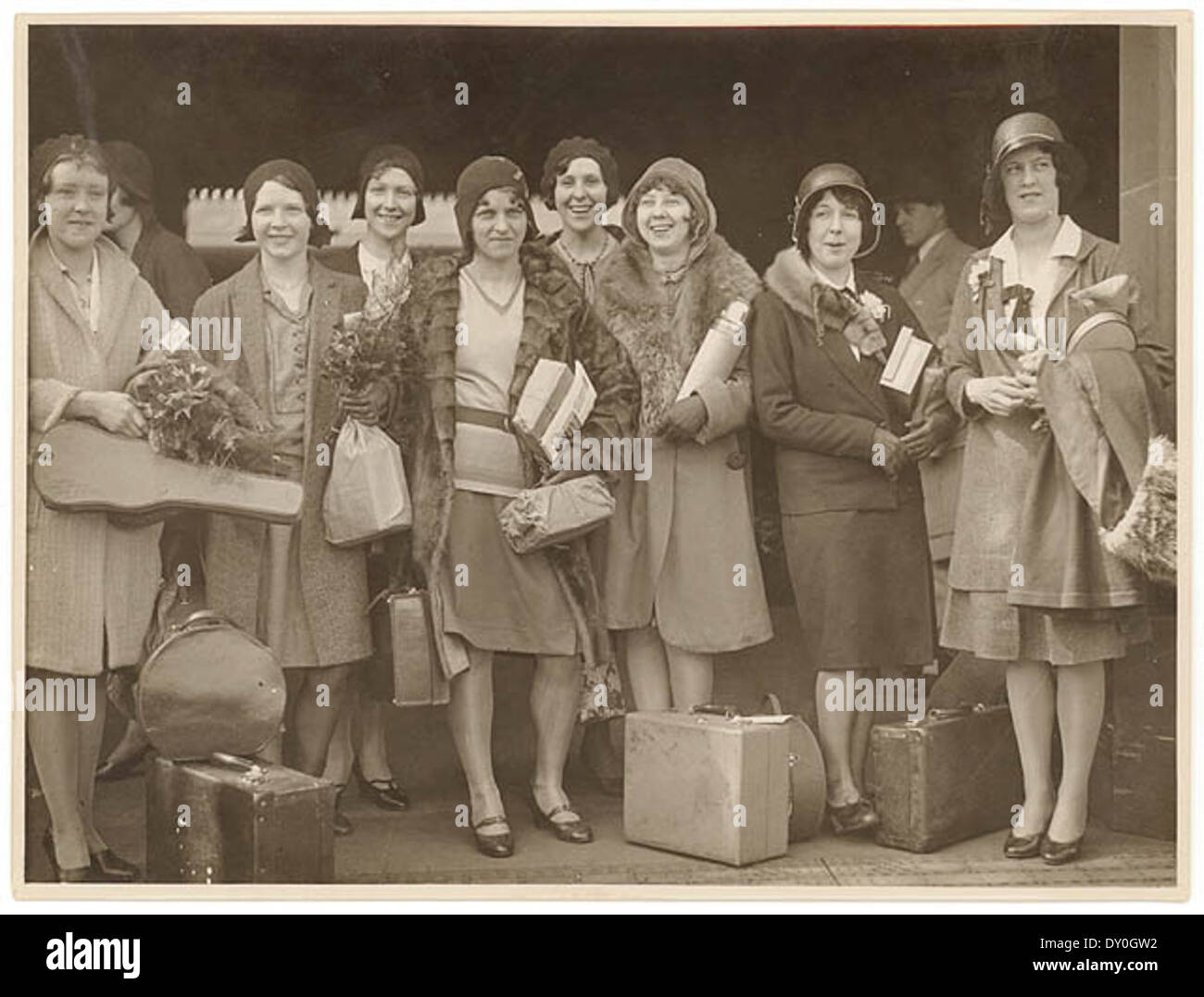 American women's jazz band 'Ingenues', Central Station, Sydney, late 1920's / Sam Hood Stock Photo