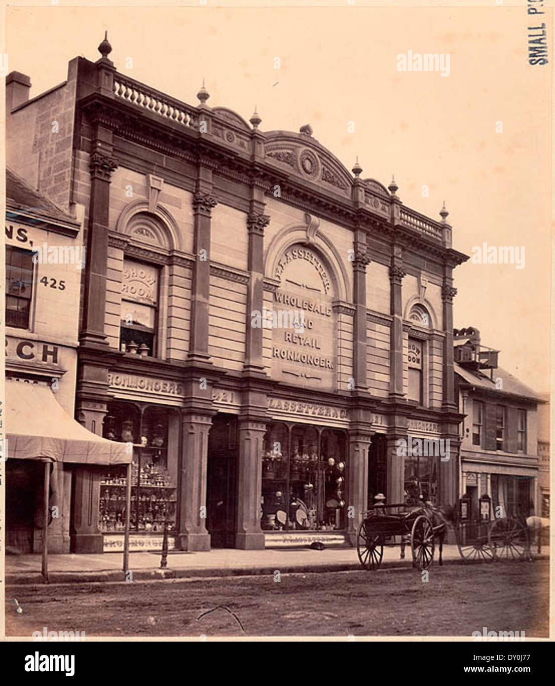 Lassetter & Co., wholesale and retail ironmonger, 421 George Street, Sydney, 1870, attributed to Charles Pickering Stock Photo