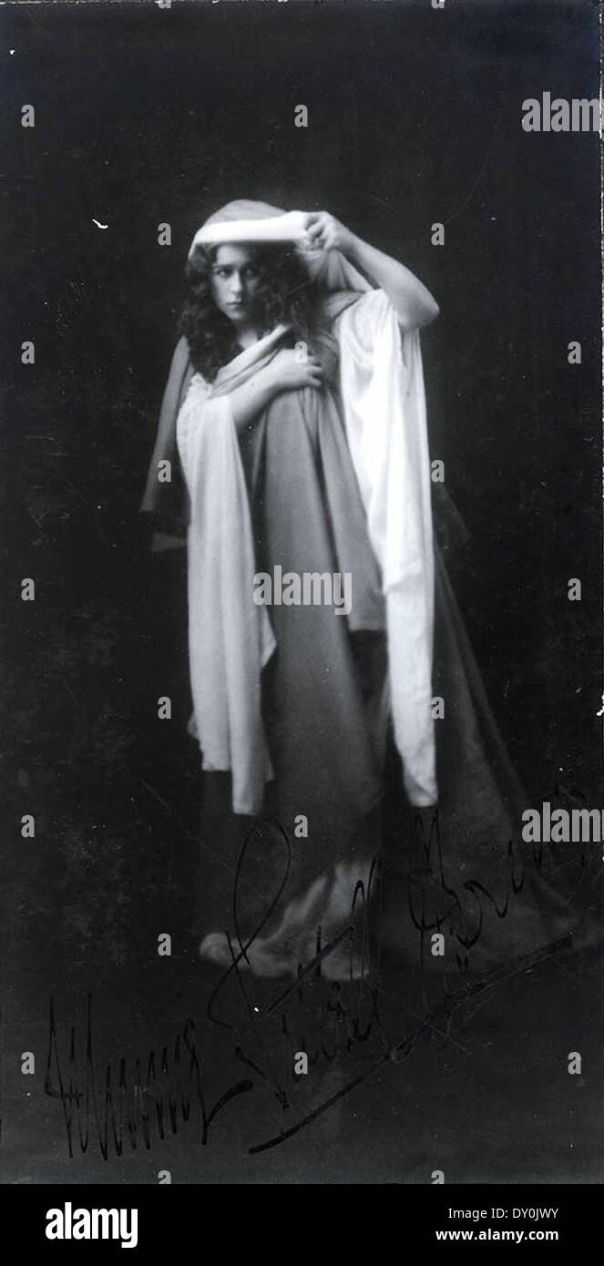 This photograph features Minnie Tittell Brune portraying Kundry in the dramatic adaptation of the opera Parsifal, captured by photographer R.A. Ruddle at Valley Studios in Brisbane around 1905-1908. Stock Photo
