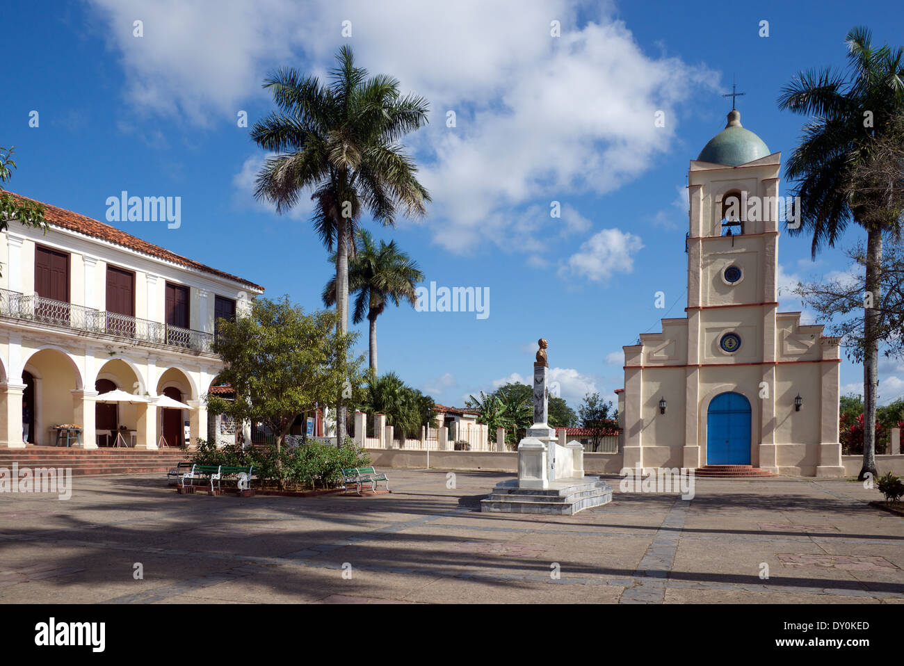 Parque Marti and Church of Sagrado Corazon of Jesus Vinales Cuba Stock Photo