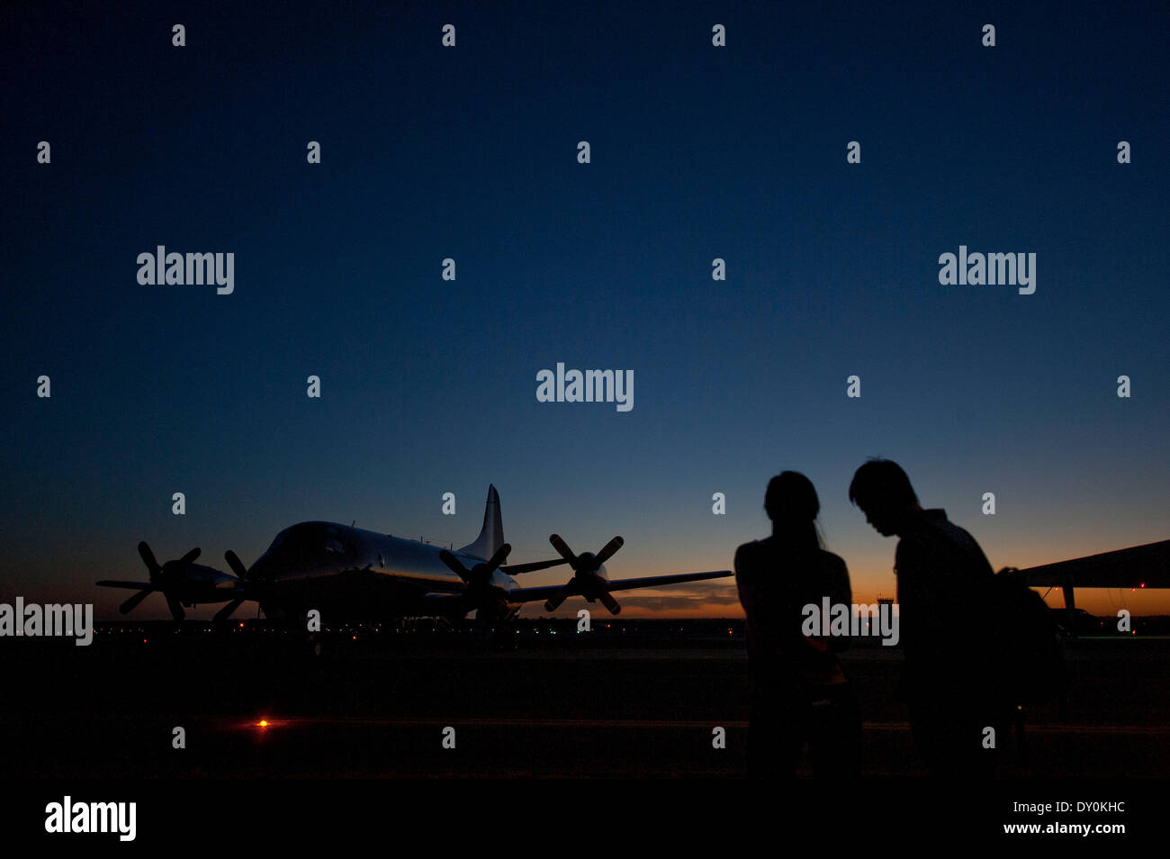 Perth, Australia. 2nd Apr, 2014. A plane of New Zealand Air Force returns to Pearce Air Force Base after a searching flight for the missing Malaysia Airlines Flight MH370 near Perth, Australia, April 2, 2014. Credit:  Lui Siu Wei/Xinhua/Alamy Live News Stock Photo