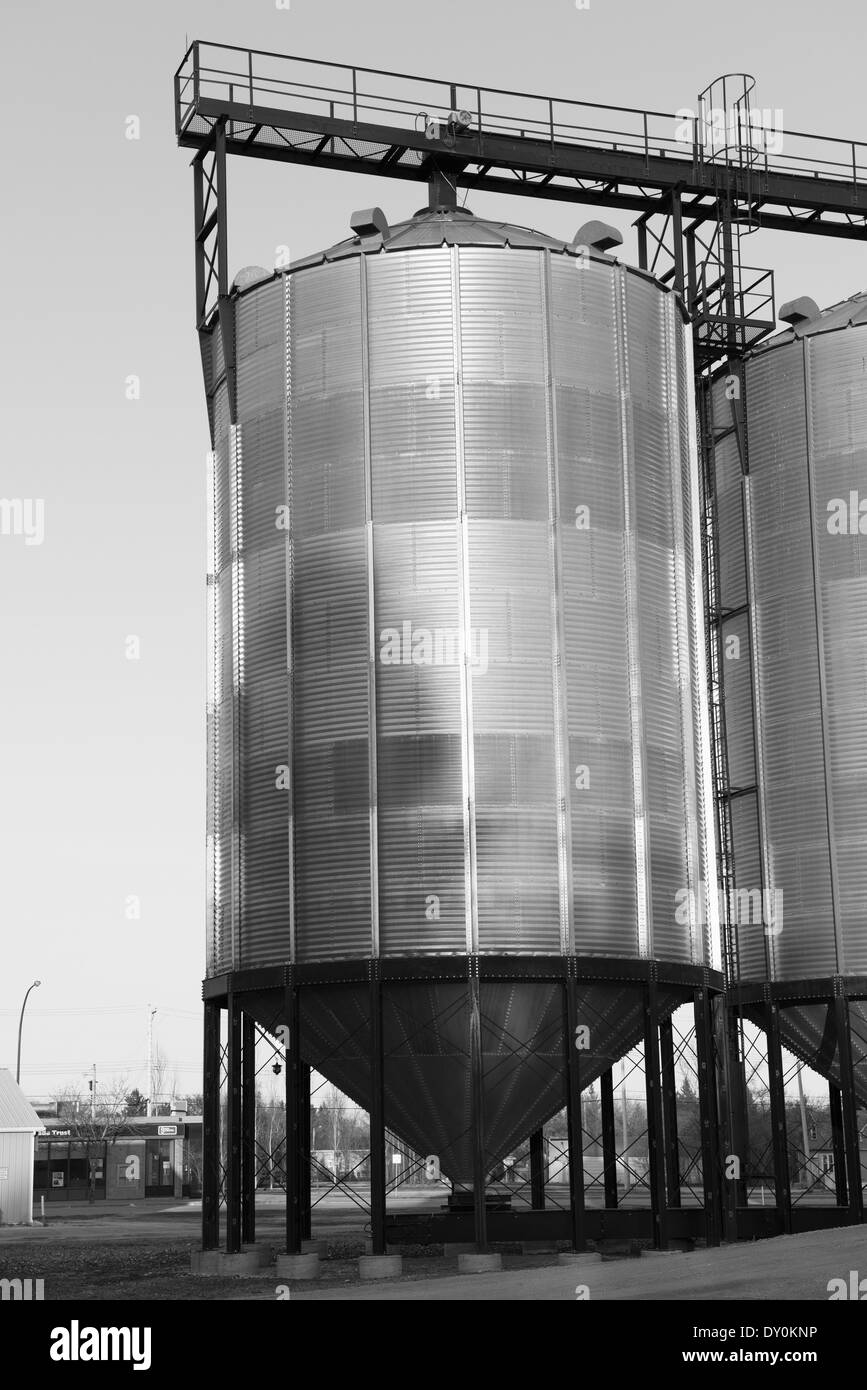 Grain storage containers; Teulon, Manitoba, Canada Stock Photo
