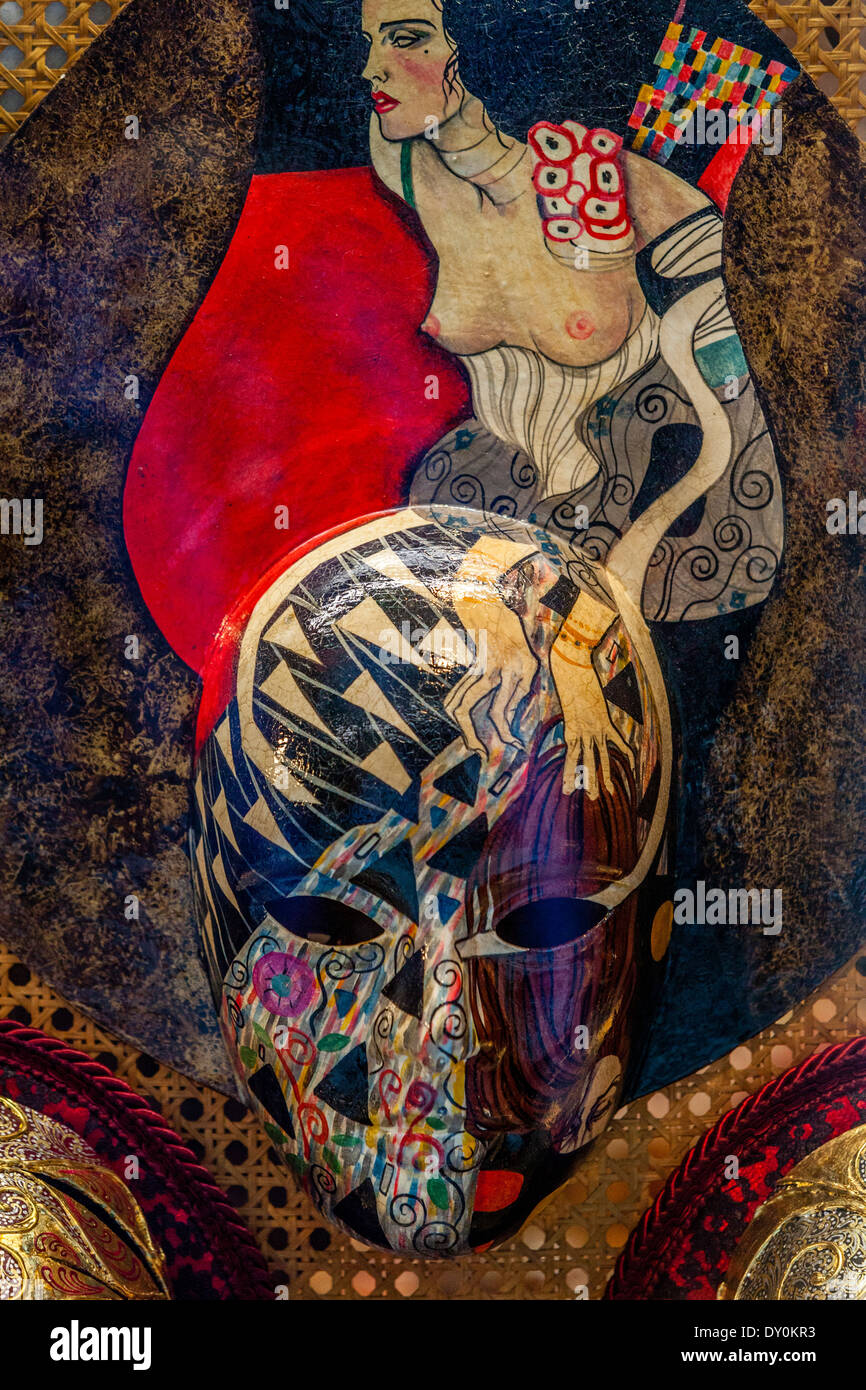 Carnival Masks On Display In A Shop Window, Venice, Italy Stock Photo