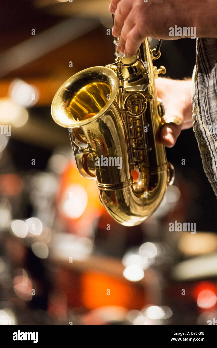 Playing a saxophone; Winnipeg, Manitoba, Canada Stock Photo Alamy