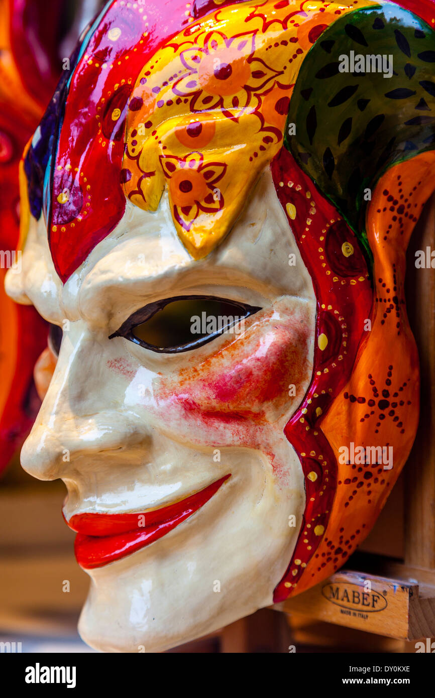 Carnival Masks On Display In A Shop Window, Venice, Italy Stock Photo