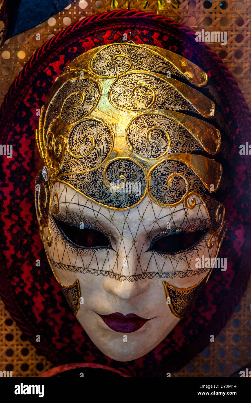 Carnival Masks On Display In A Shop Window, Venice, Italy Stock Photo