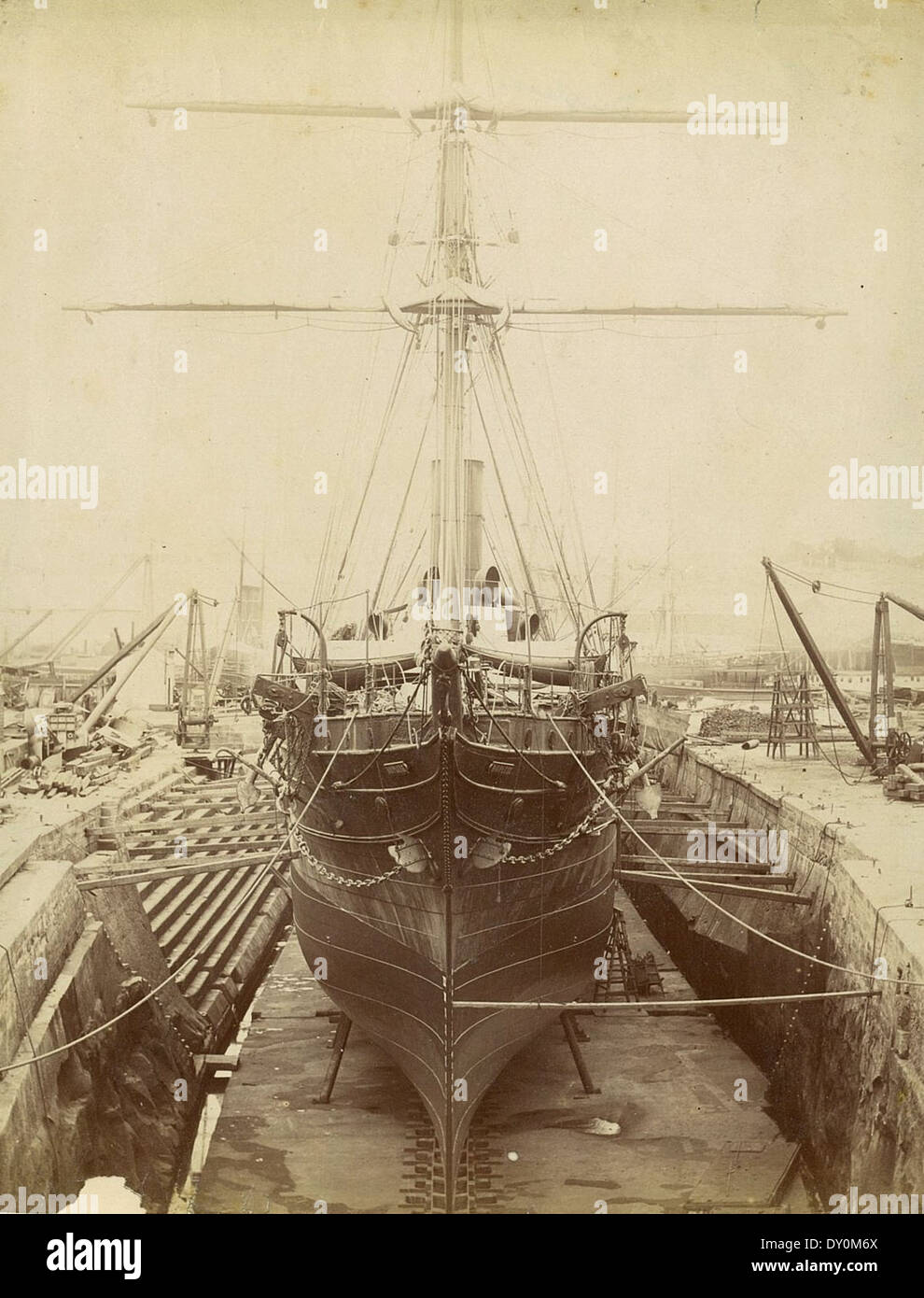 French steamship Dupleix in dry dock, Fitzroy Dock, Cockatoo Island, Sydney, ca. 1887 / photographer unknown Stock Photo
