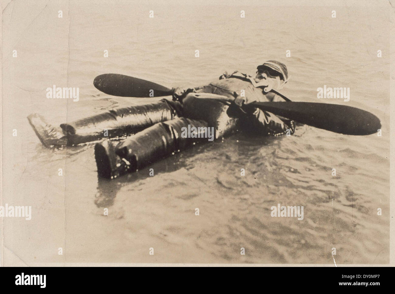 V.P. Taylor [in inflatable rubber suit] floating on San Francisco Bay, Sept. 29th, 1926 Stock Photo