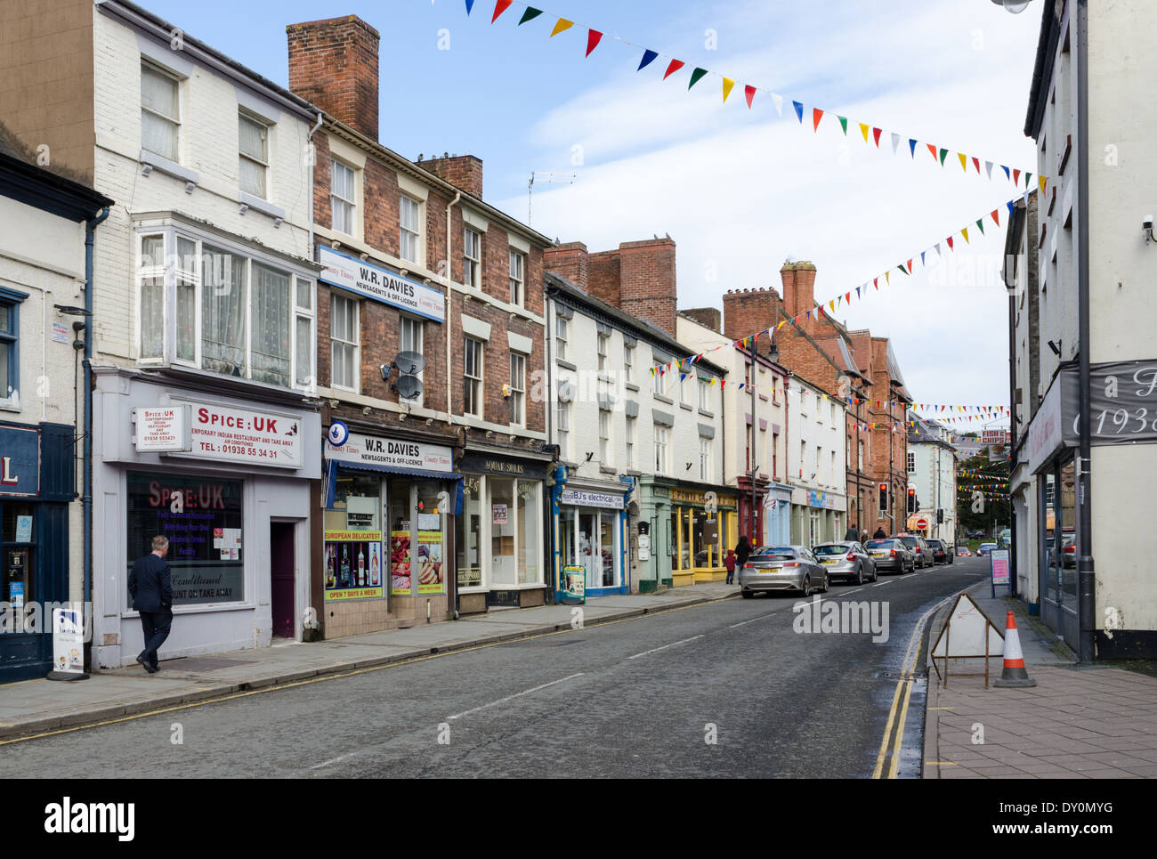 Shops in Berriew Street in Welshpool, Powys Stock Photo - Alamy