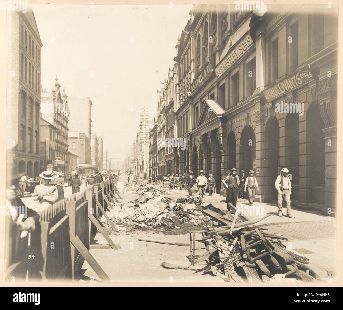 Kent-street from Views taken during Cleansing Operations, Quarantine Area, Sydney, 1900, Vol. I / under the supervision of Mr George McCredie, F.I.A., N.S.W. photographed by John Degotardi Jr. Stock Photo