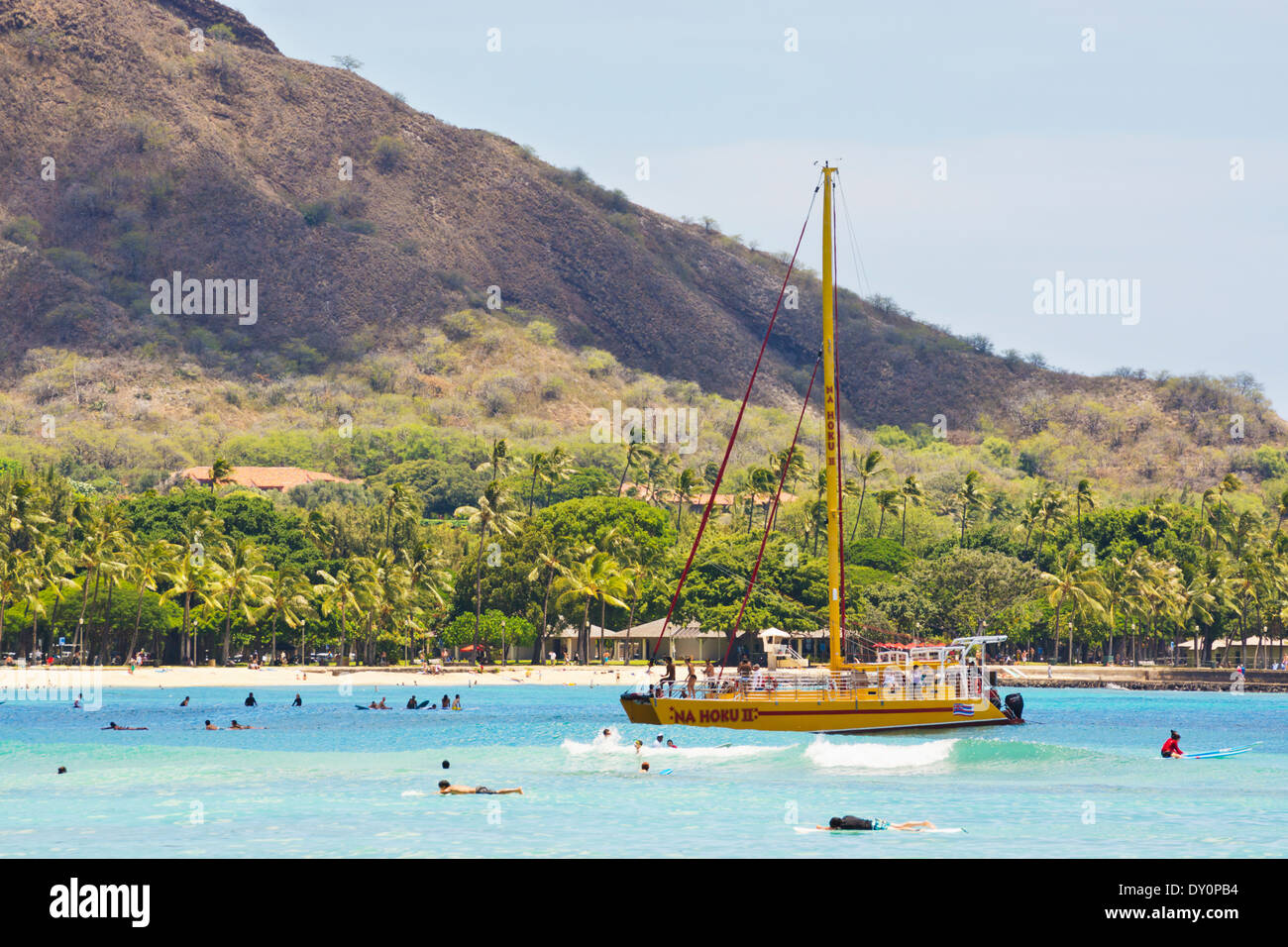 Sailing and swimming in a bay; Honolulu, Ohau, Hawaii, United States of America Stock Photo Alamy