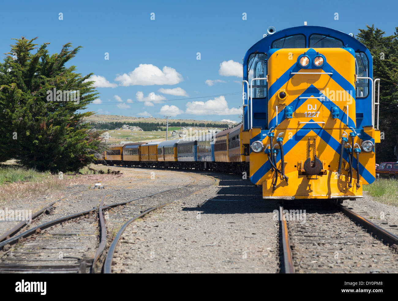 Taieri Gorge railway train, New Zealand - a diesel electric DJ class locomotive on the tourist line Stock Photo
