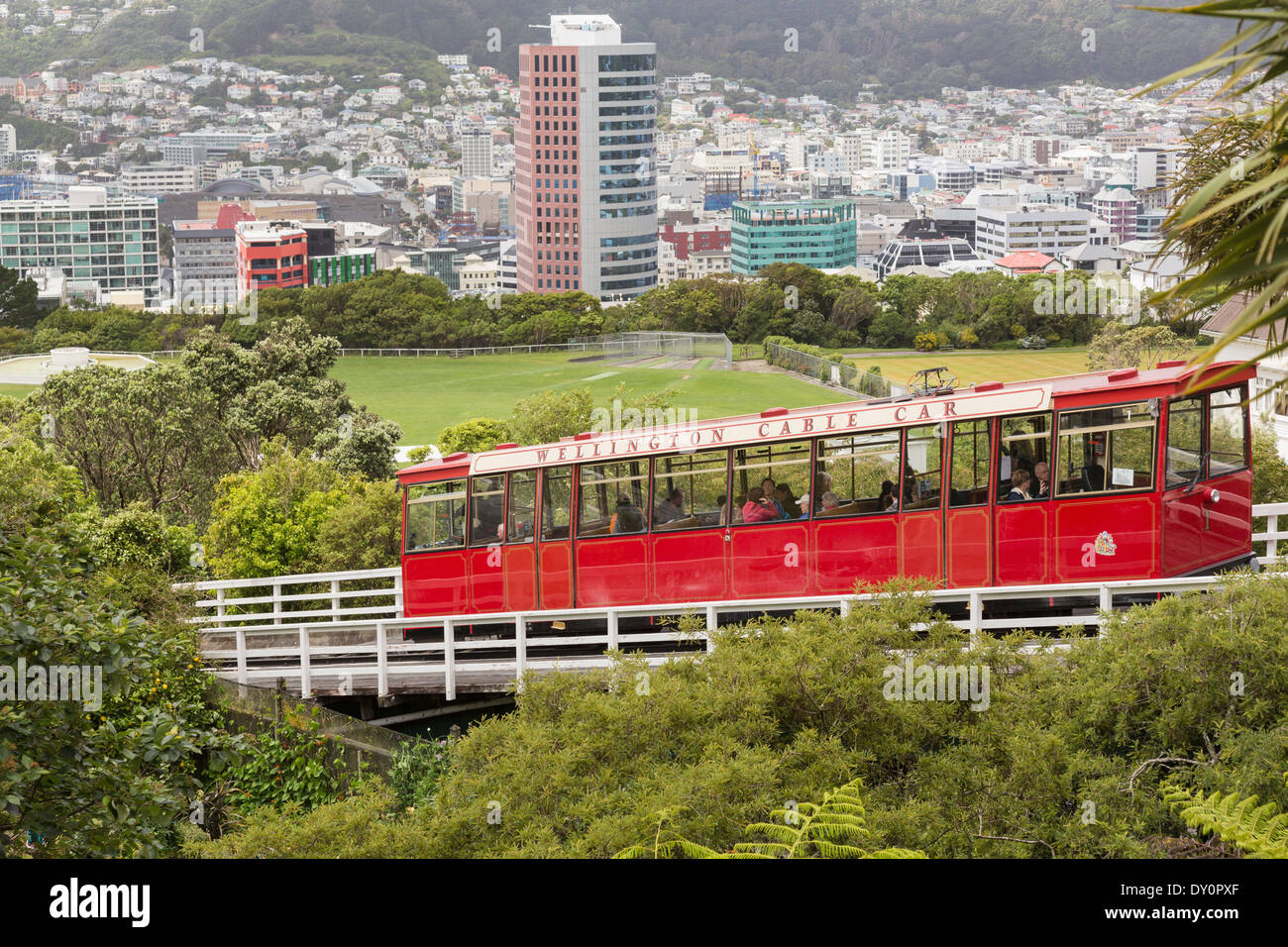 Cable car above the city of Wellington, New Zealand Stock Photo