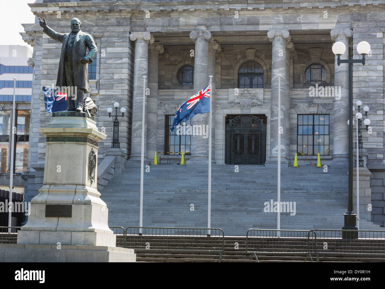 New Zealand Parliament building in Wellington, New Zealand with statue of Richard Seddon Stock Photo